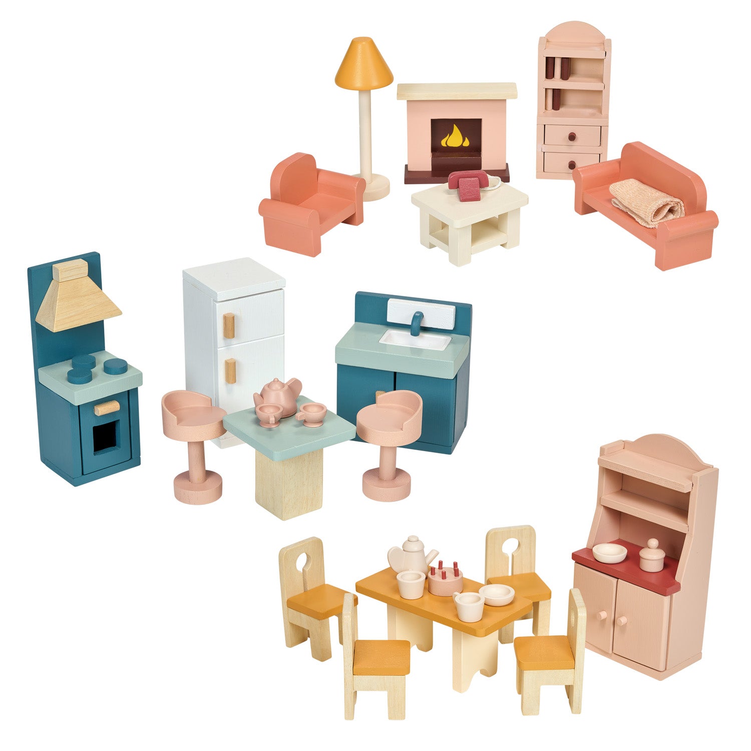 Wooden Toy Play Doll House Furniture Dollhouse Downstairs