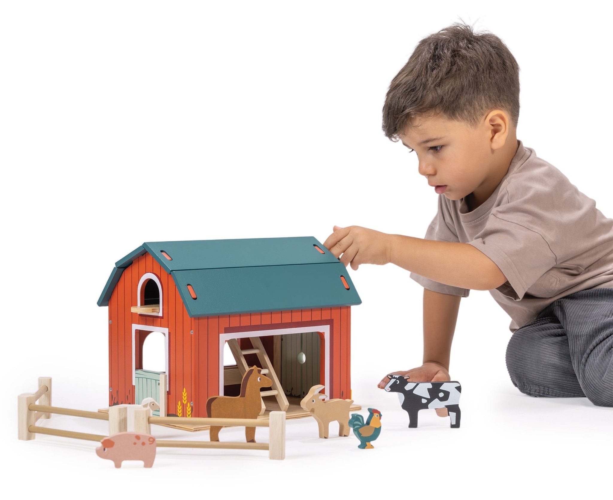 Big Red Barn Playset - Mentari - Sustainable Wooden Toys Made in Indonesia - Eco - Friendly Play