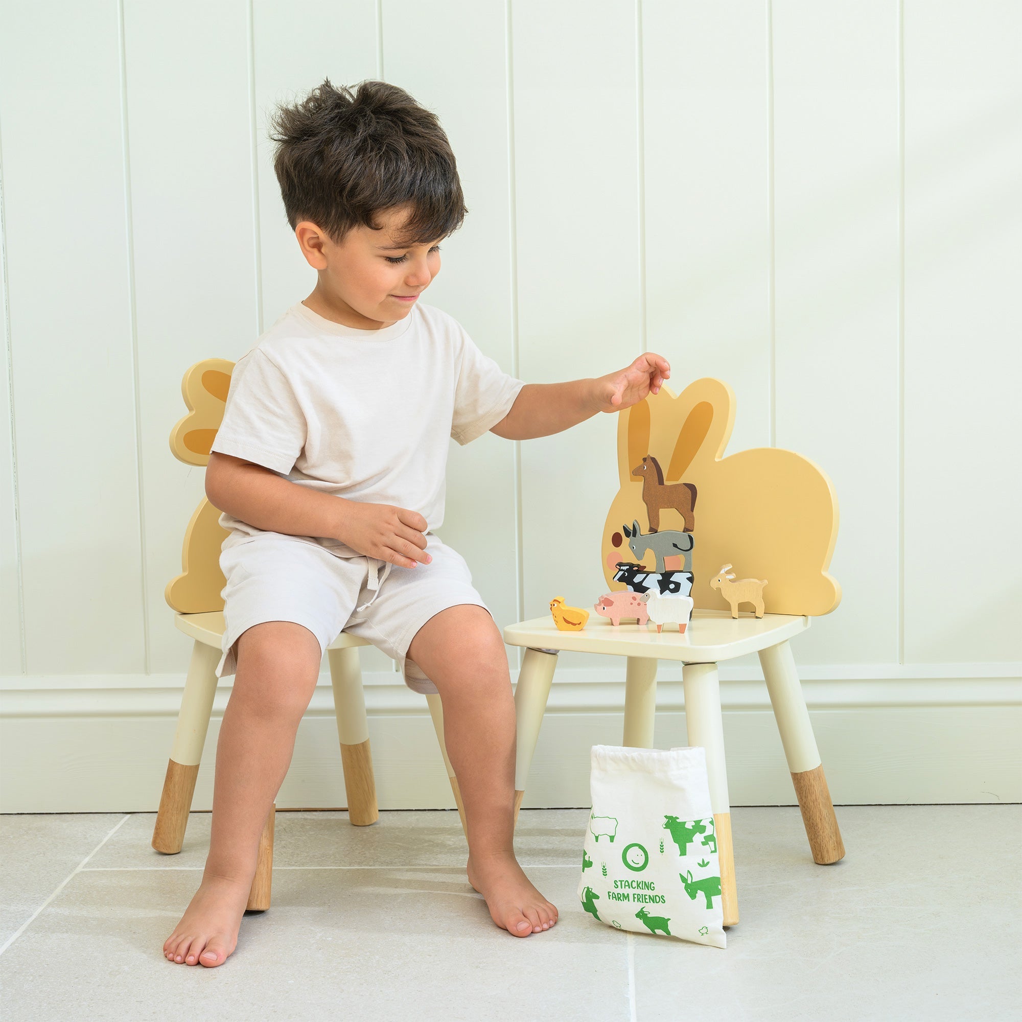 Bunny Table and Chair Set - Mentari - Sustainable Wooden Toys Made in Indonesia - Eco - Friendly Play
