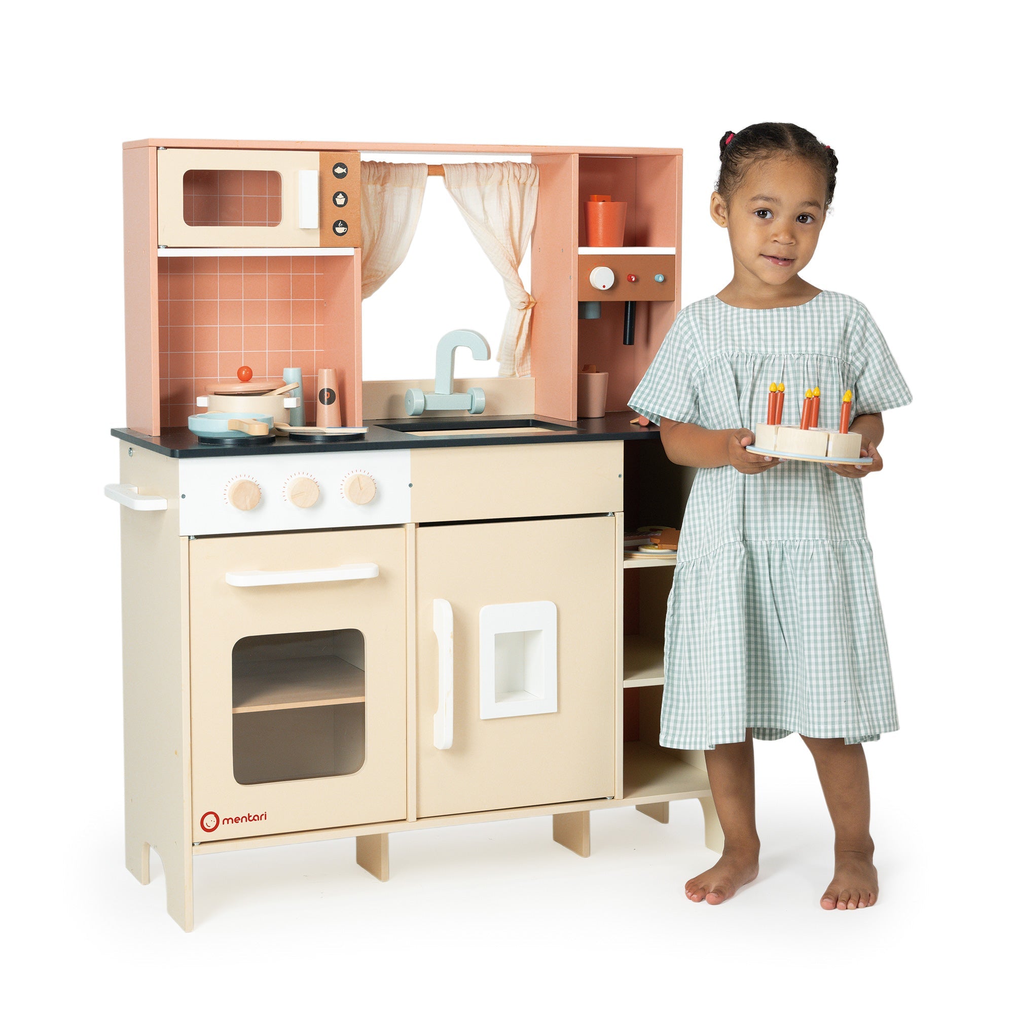 Cream Play Kitchen - Mentari - Sustainable Wooden Toys Made in Indonesia - Eco - Friendly Play
