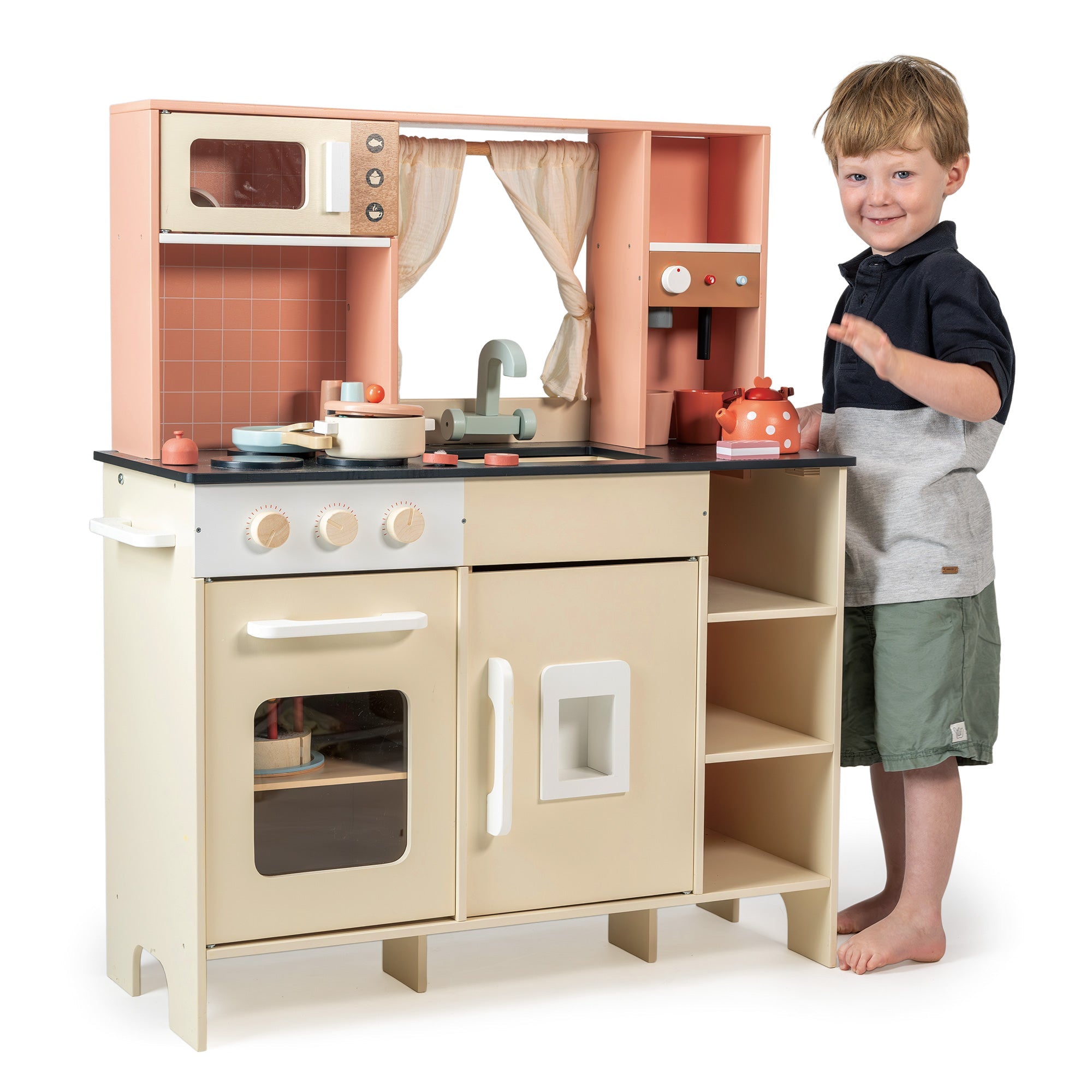 Cream Play Kitchen - Mentari - Sustainable Wooden Toys Made in Indonesia - Eco - Friendly Play