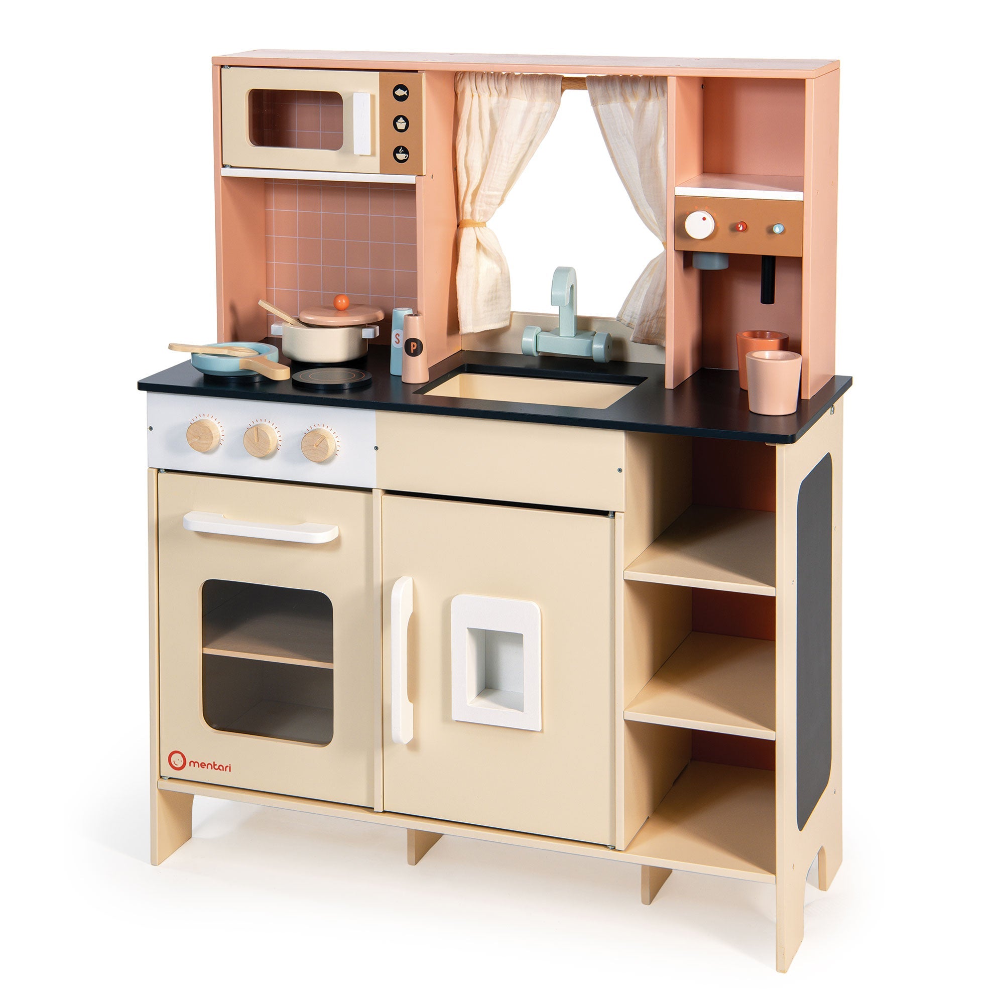 Cream Play Kitchen — casserole pan and frying pan on the stove
