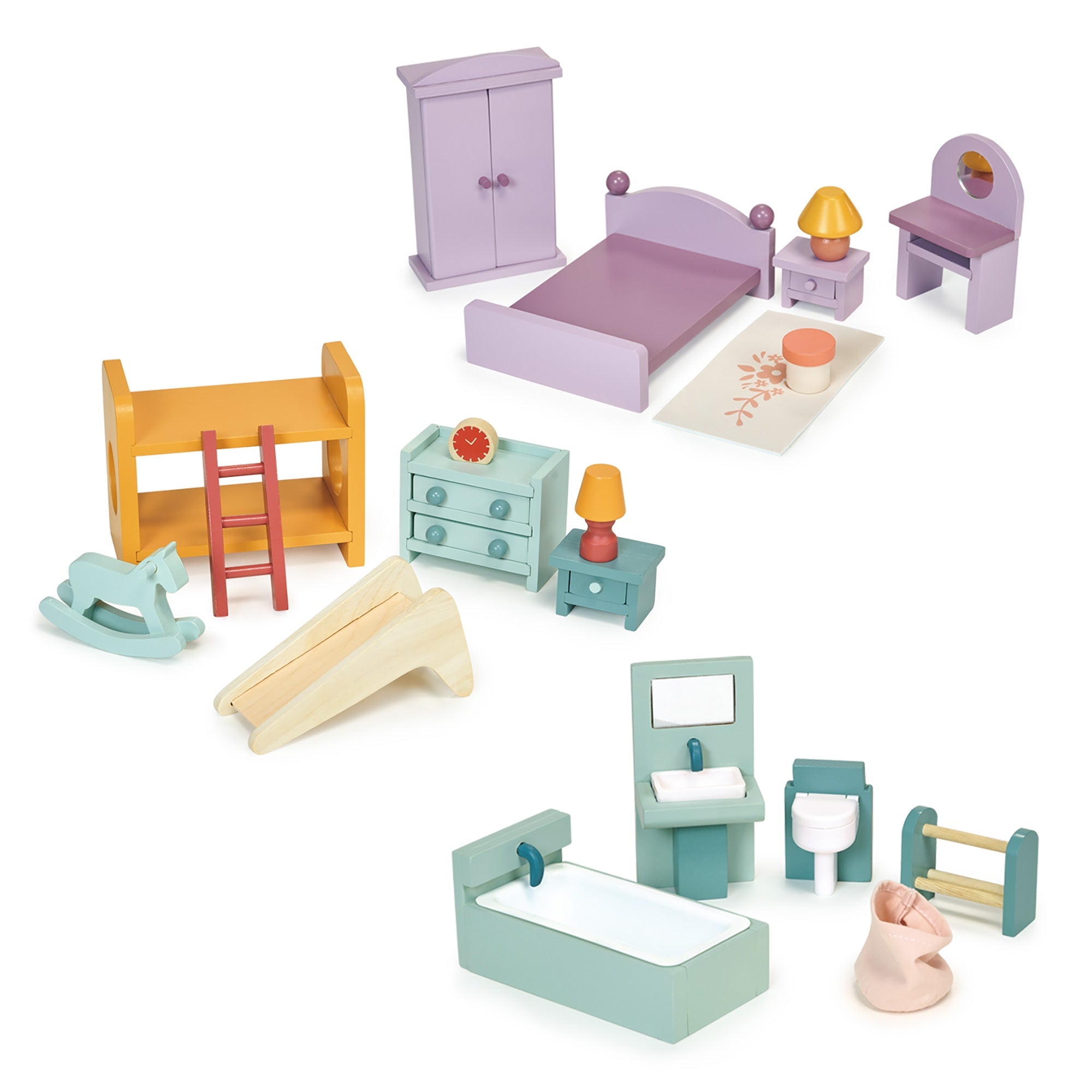 Dollhouse Upstairs Furniture Bundle - Mentari - Sustainable Wooden Toys Made in Indonesia - Eco - Friendly Play