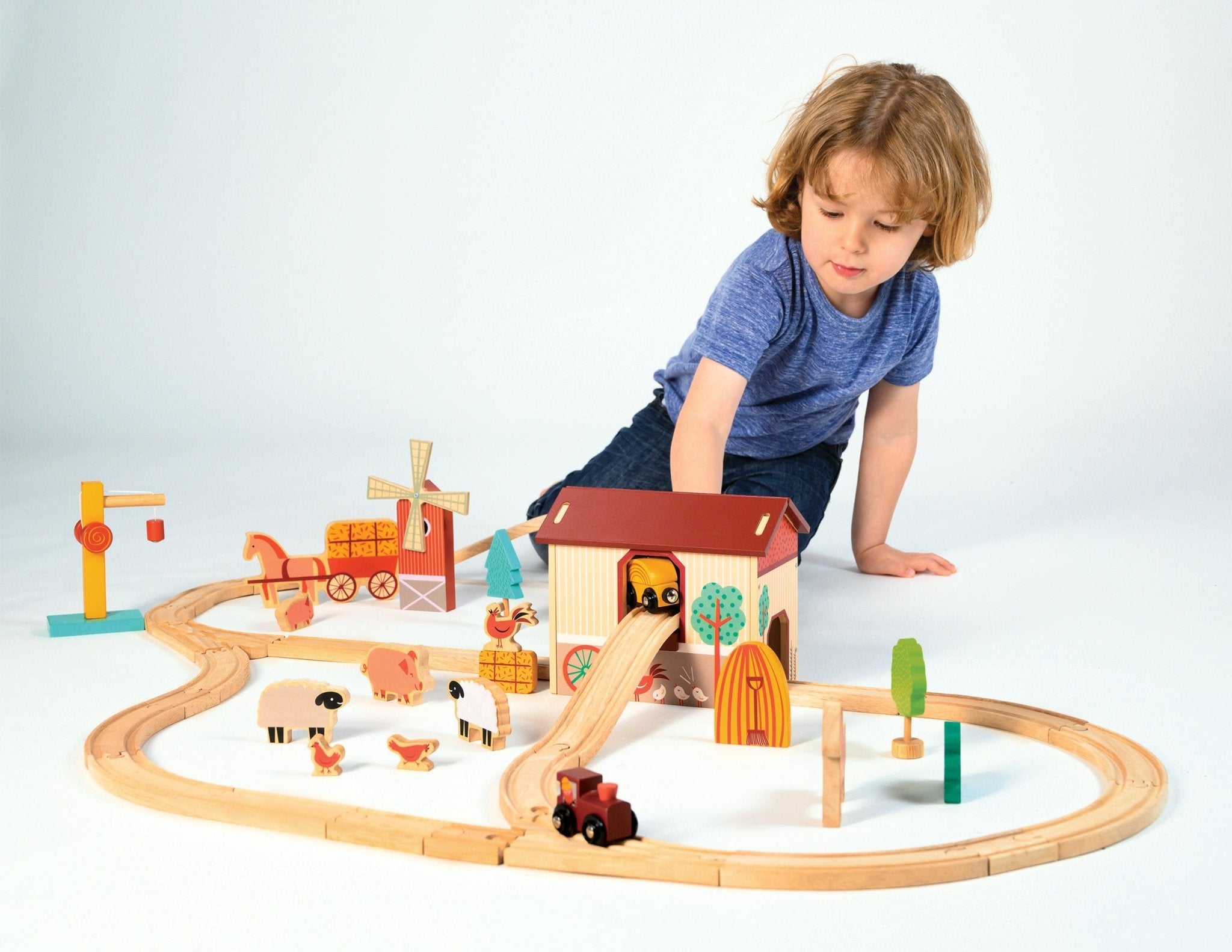 Farmyard Train Set - Mentari - Sustainable Wooden Toys Made in Indonesia - Eco - Friendly Play