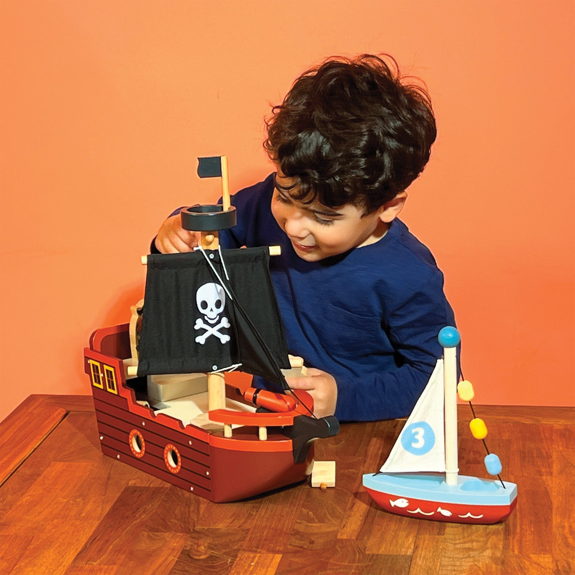 Fishbones Pirate Ship - Mentari - Sustainable Wooden Toys Made in Indonesia - Eco-Friendly Play