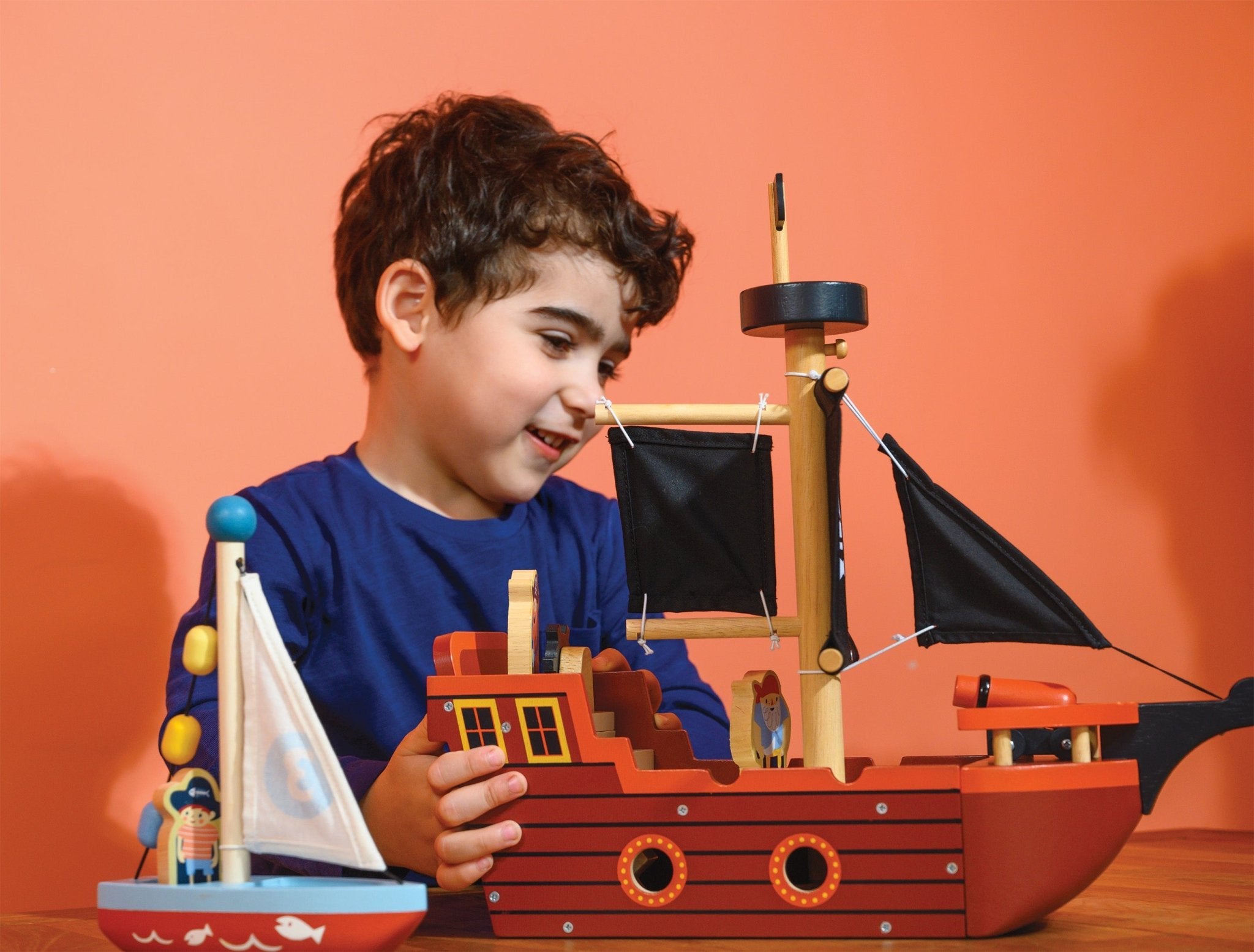 Fishbones Pirate Ship - Mentari - Sustainable Wooden Toys Made in Indonesia - Eco-Friendly Play