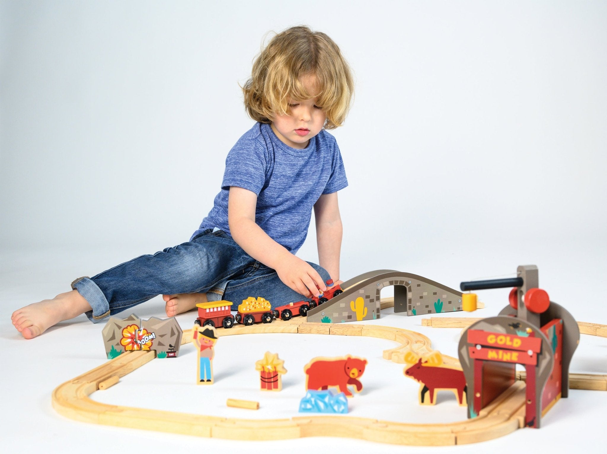 Gold Mine Train Set - Mentari - Sustainable Wooden Toys Made in Indonesia - Eco - Friendly Play