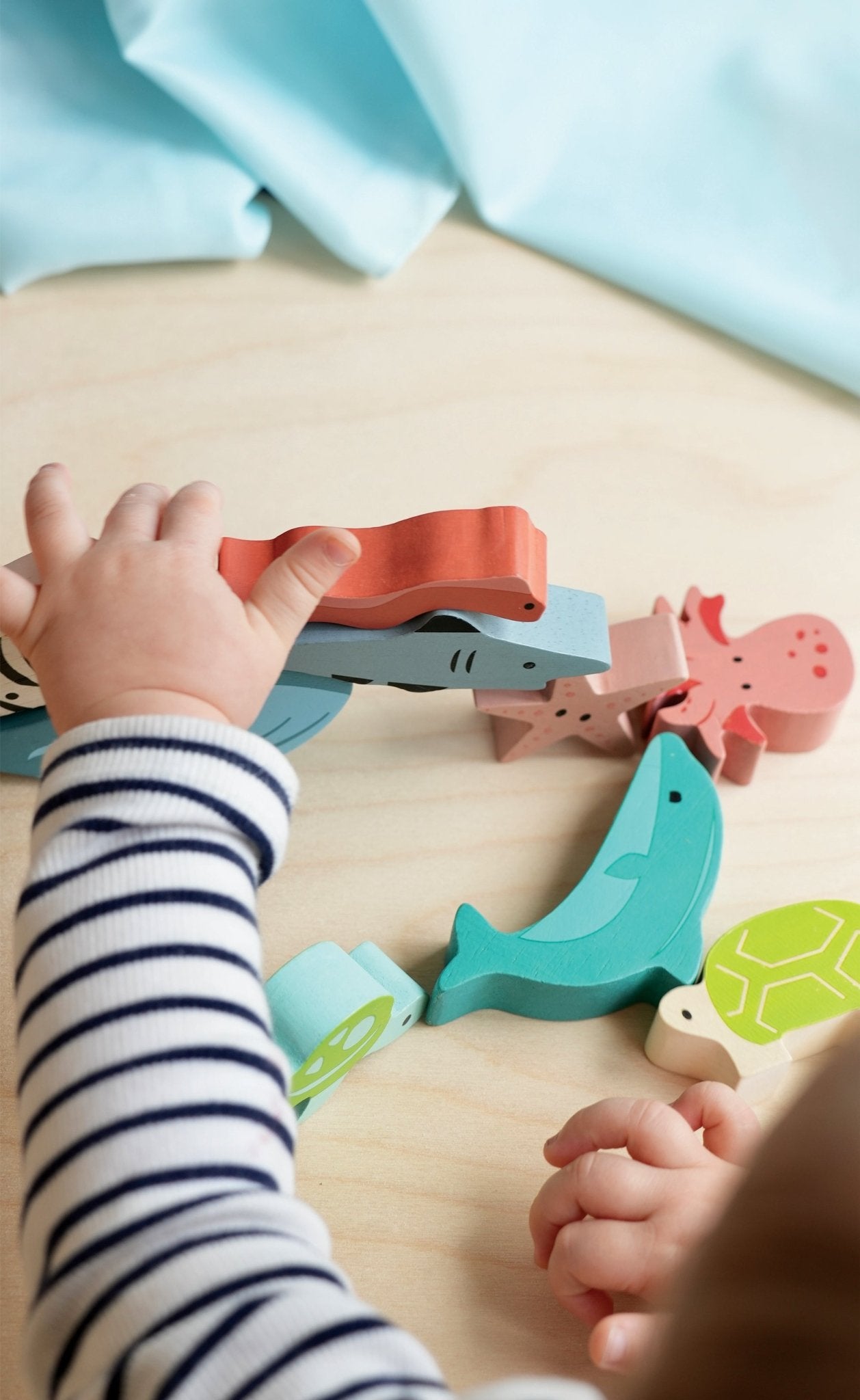 Happy Stacking Ocean - Mentari - Sustainable Wooden Toys Made in Indonesia - Eco - Friendly Play