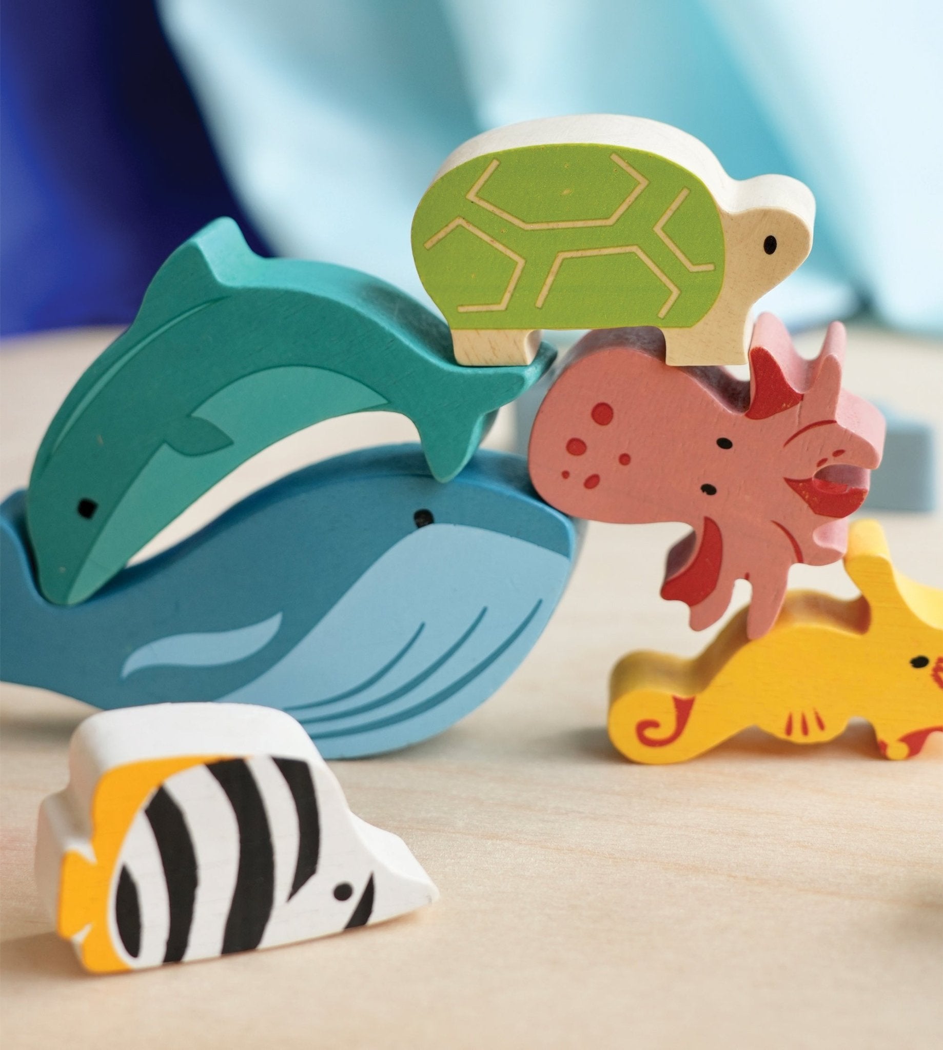 Happy Stacking Ocean - Mentari - Sustainable Wooden Toys Made in Indonesia - Eco - Friendly Play