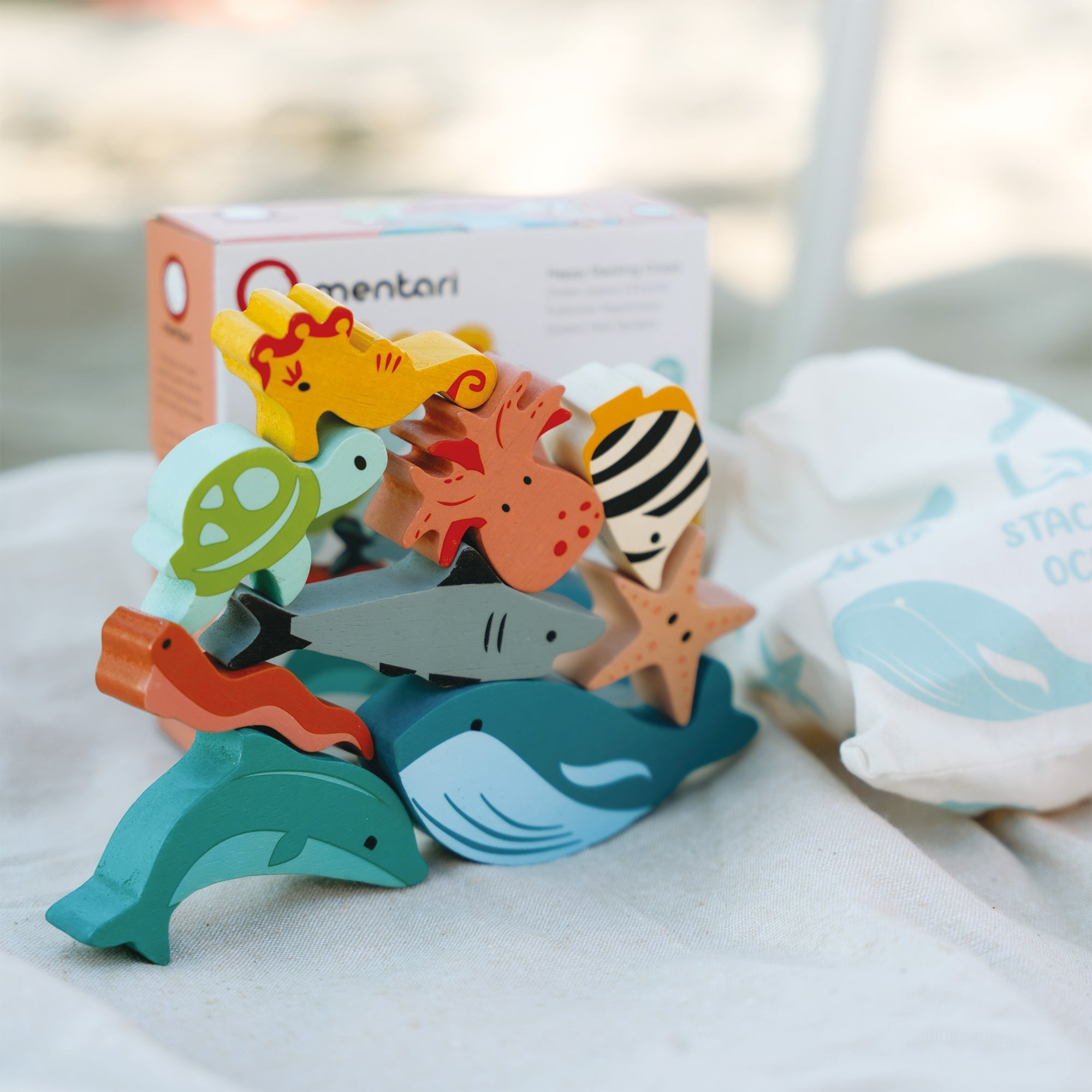 Happy Stacking Ocean - Mentari - Sustainable Wooden Toys Made in Indonesia - Eco - Friendly Play