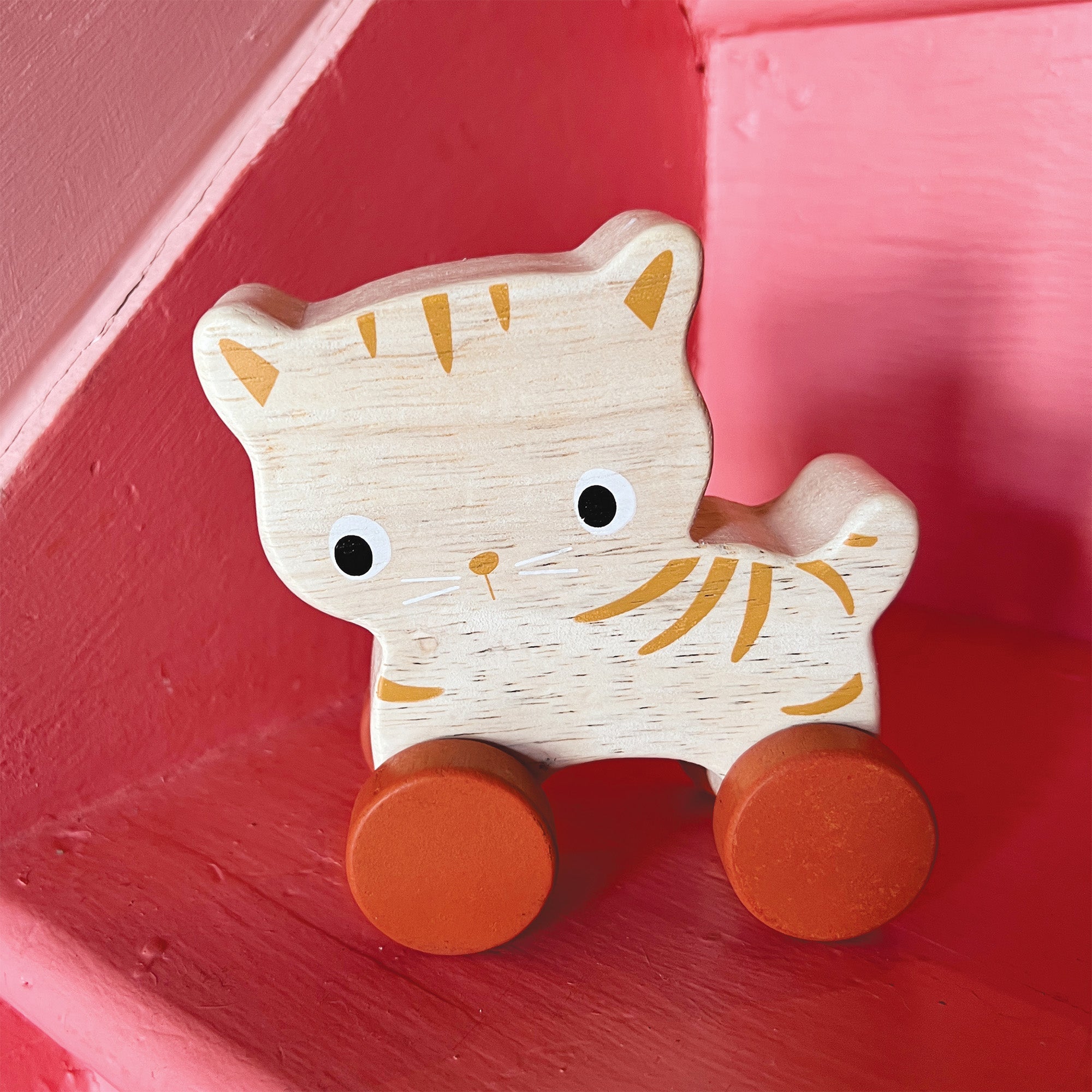 Kitten on Wheels - Mentari - Sustainable Wooden Toys Made in Indonesia - Eco-Friendly Play