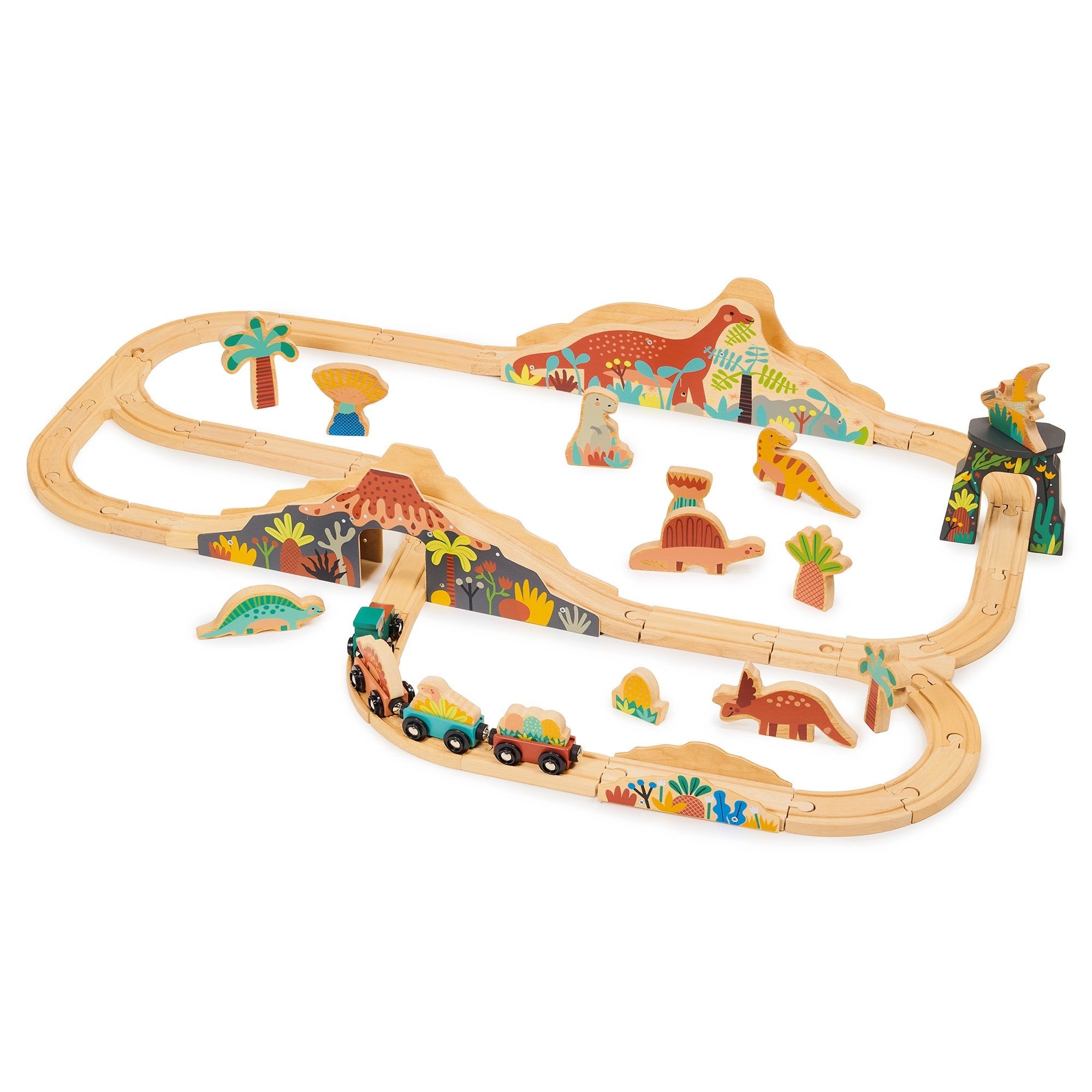 Lost World Dinosaur Railway Set - Mentari - Sustainable Wooden Toys Made in Indonesia - Eco-Friendly Play