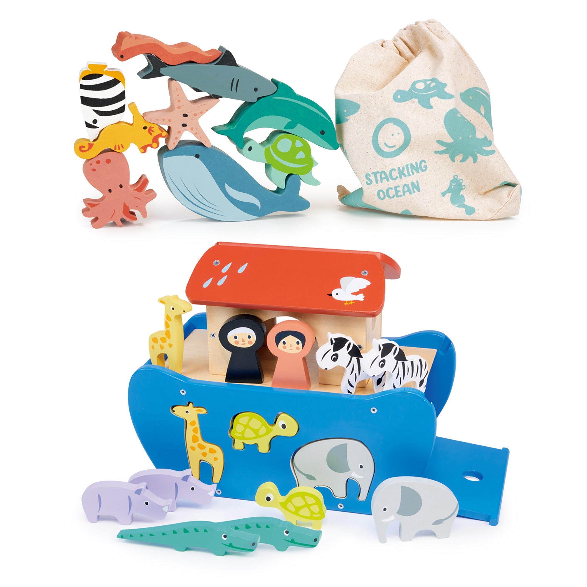 Noah's Sorting and Stacking Bundle - Mentari - Sustainable Wooden Toys Made in Indonesia - Eco - Friendly Play
