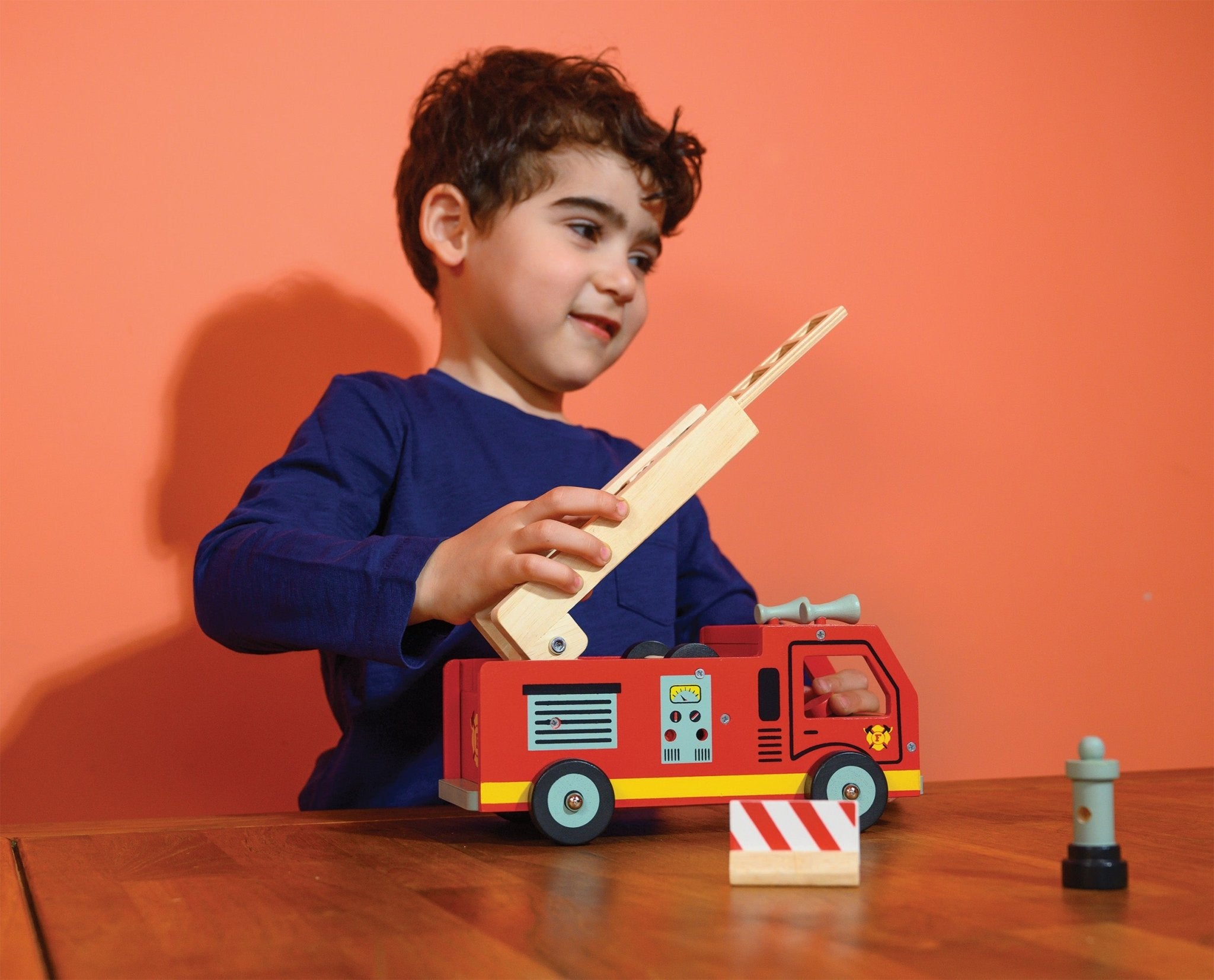 Red Fire Engine - Mentari - Sustainable Wooden Toys Made in Indonesia - Eco-Friendly Play