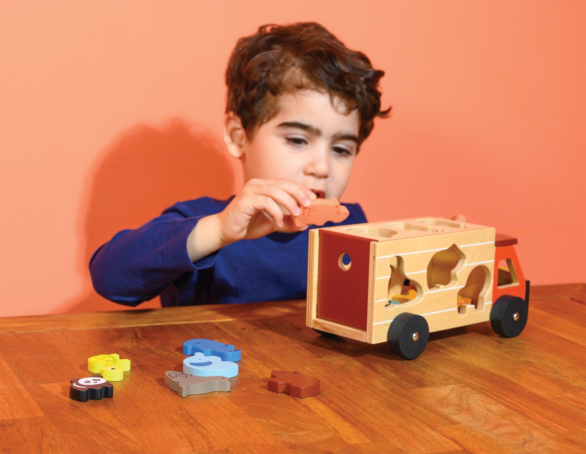 Shape Sorting Safari Truck - Mentari - Sustainable Wooden Toys Made in Indonesia - Eco-Friendly Play