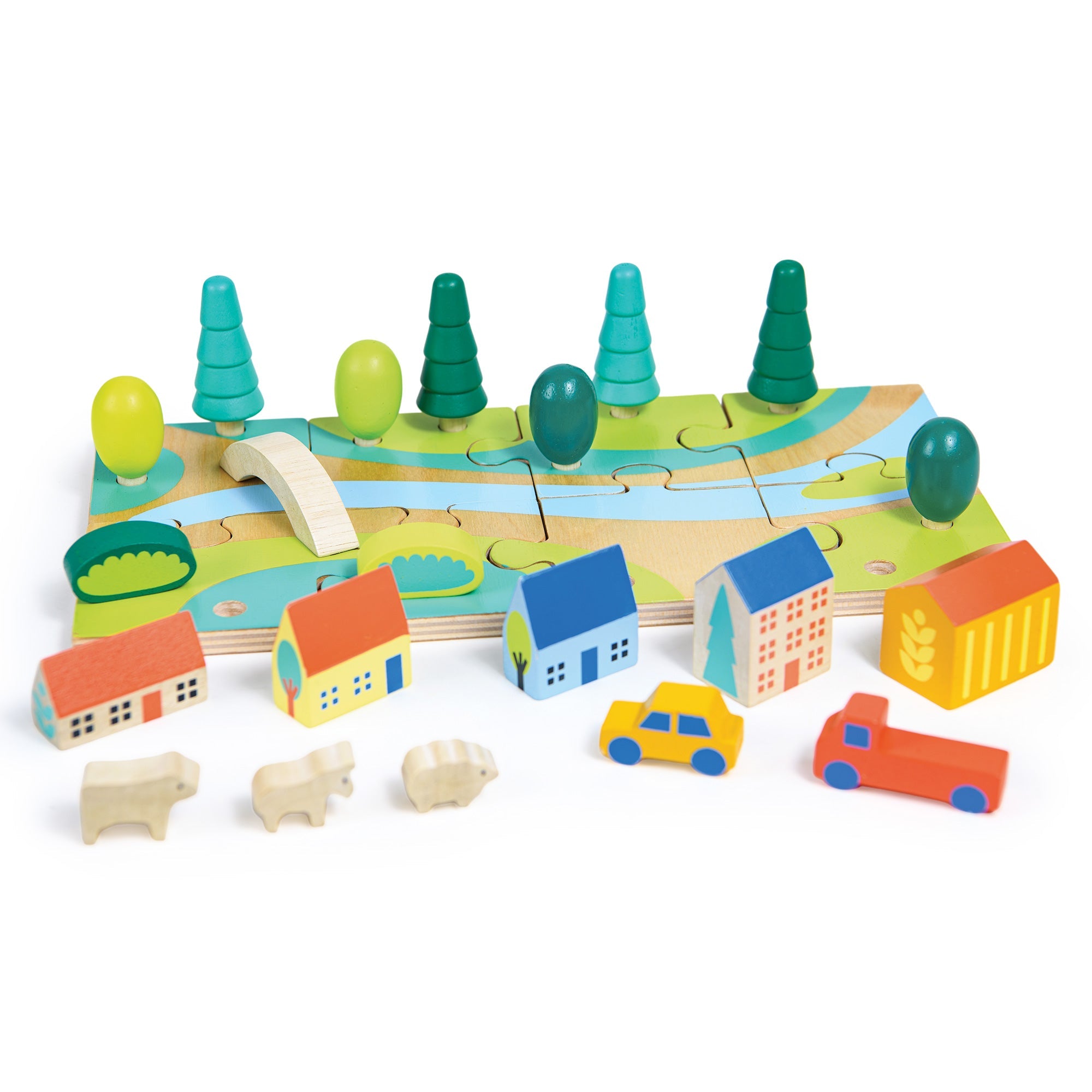 Tiny Town Jigsaw - Mentari - Sustainable Wooden Toys Made in Indonesia - Eco - Friendly Play