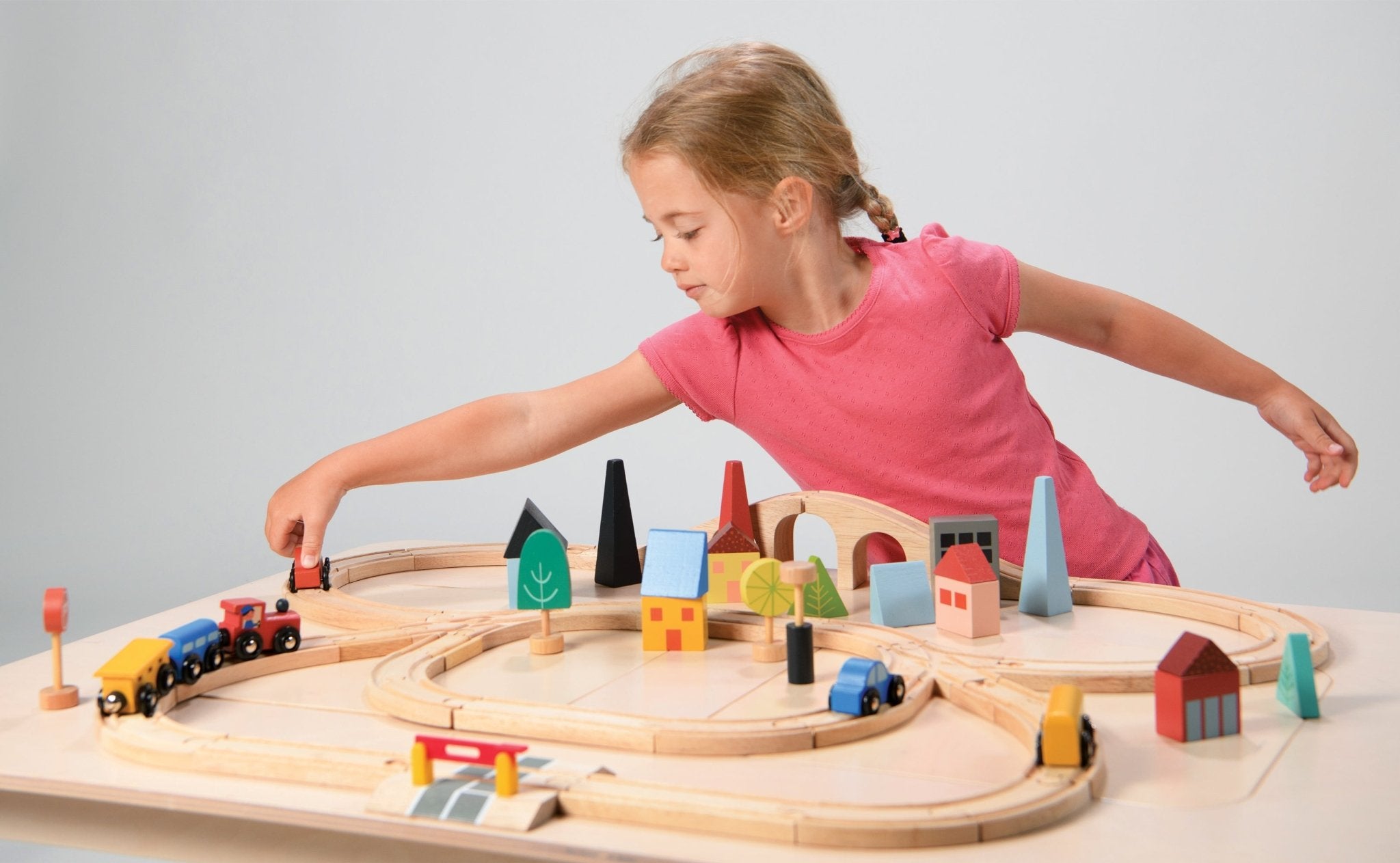 Town Train Set - Mentari - Sustainable Wooden Toys Made in Indonesia - Eco - Friendly Play