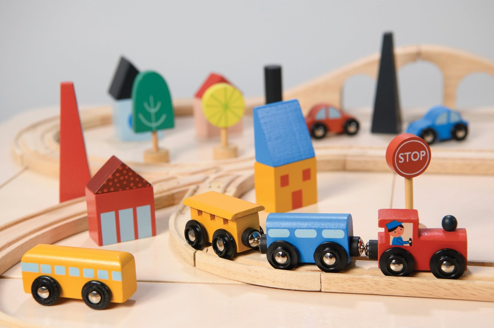 Town Train Set - Mentari - Sustainable Wooden Toys Made in Indonesia - Eco - Friendly Play