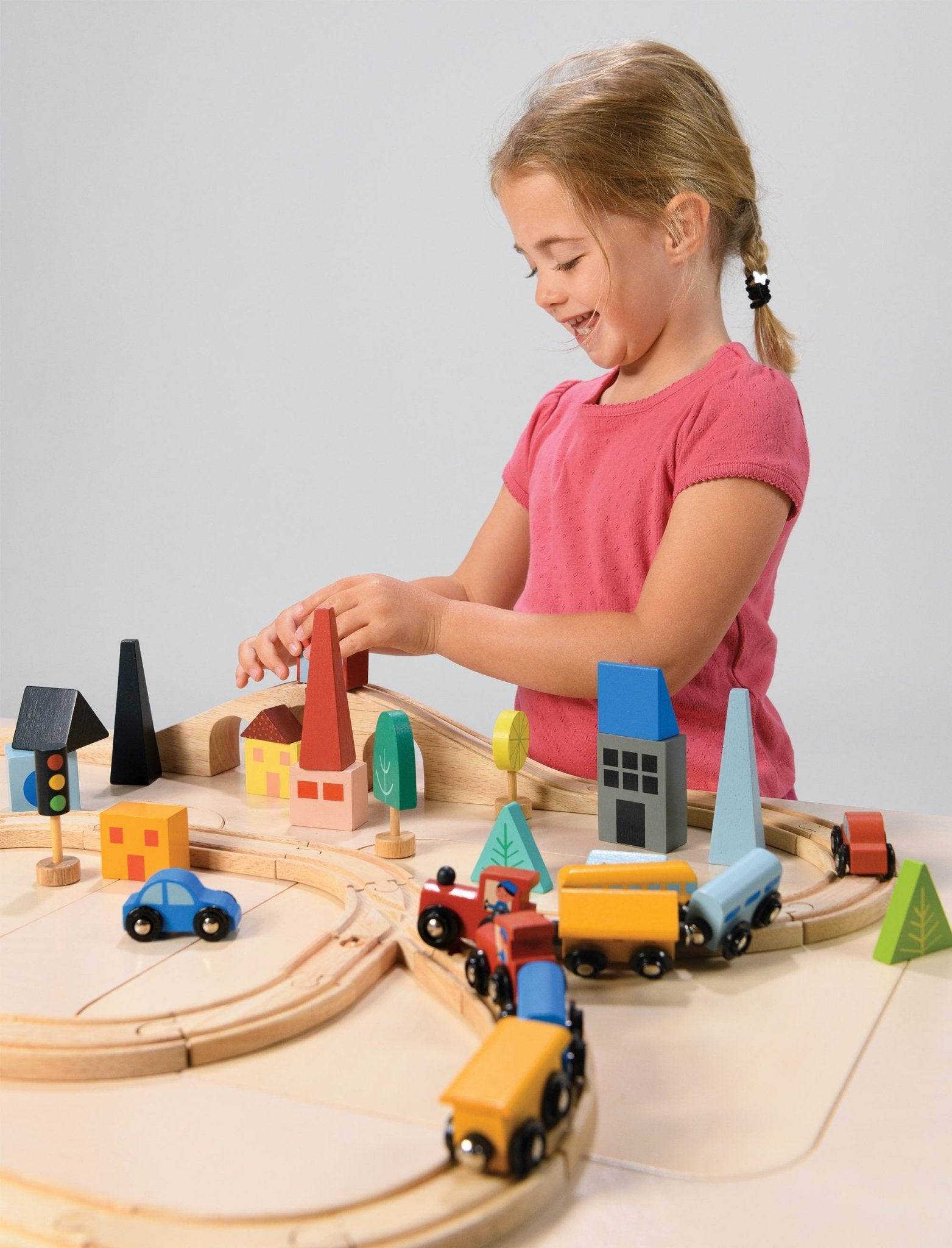 Town Train Set - Mentari - Sustainable Wooden Toys Made in Indonesia - Eco - Friendly Play