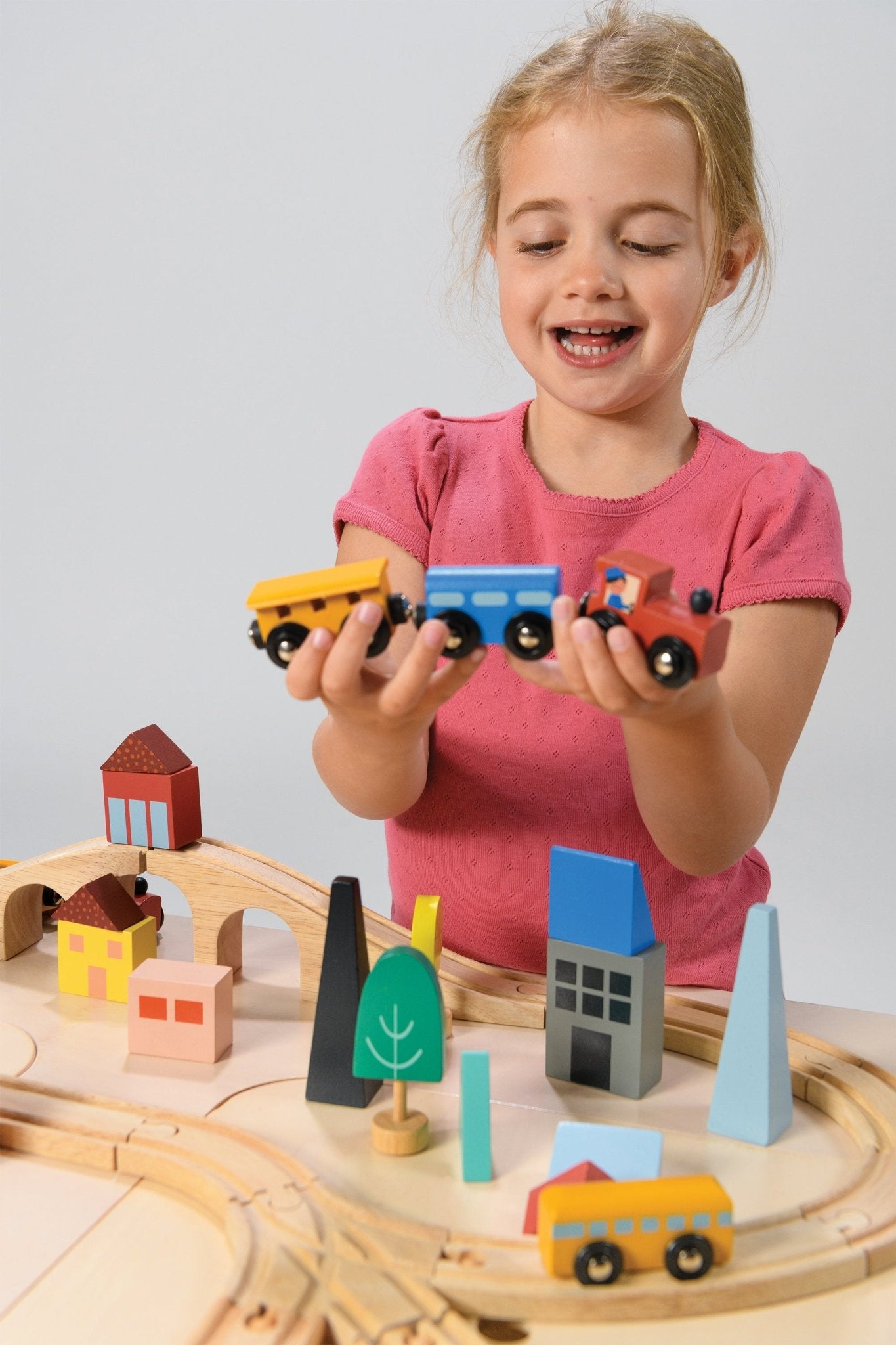 Town Train Set - Mentari - Sustainable Wooden Toys Made in Indonesia - Eco - Friendly Play