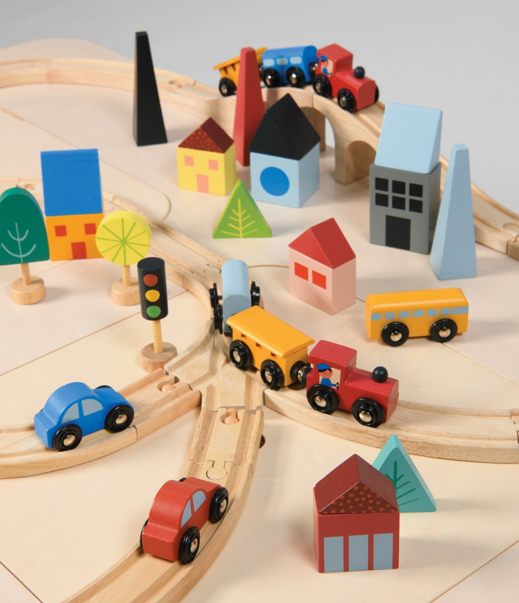 Town Train Set - Mentari - Sustainable Wooden Toys Made in Indonesia - Eco - Friendly Play