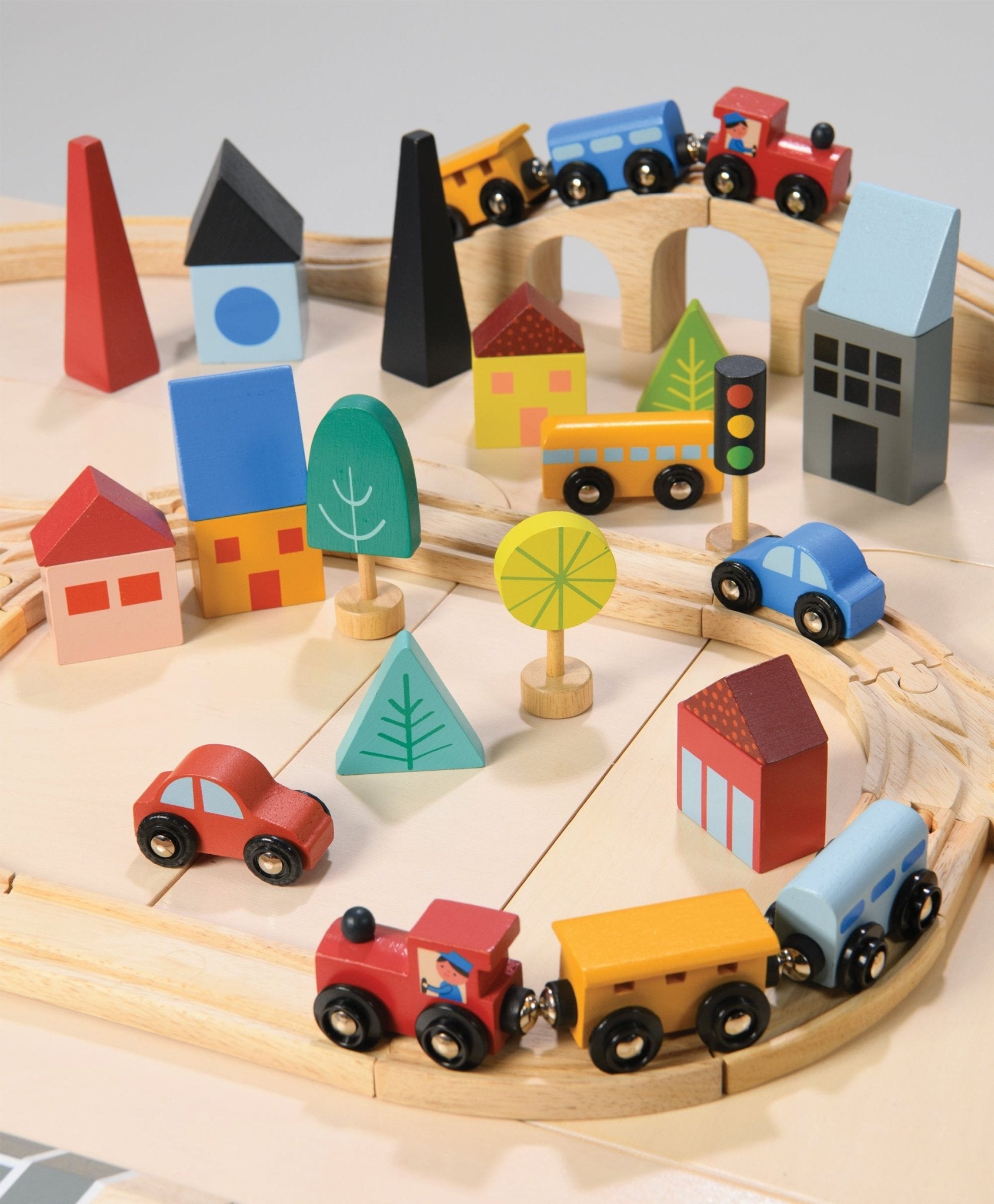 Town Train Set - Mentari - Sustainable Wooden Toys Made in Indonesia - Eco - Friendly Play