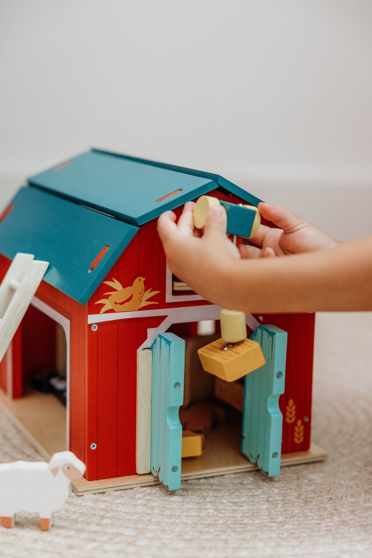 Wooden Big Red Barn Playset - Mentari - Sustainable Wooden Toys Made in Indonesia - Eco-Friendly Play