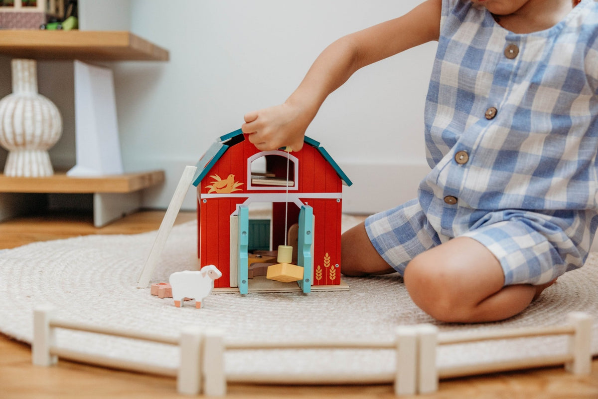 Wooden Big Red Barn Playset - Mentari - Sustainable Wooden Toys Made in Indonesia - Eco-Friendly Play