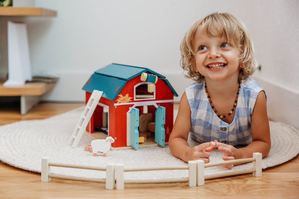 Wooden Big Red Barn Playset - Mentari - Sustainable Wooden Toys Made in Indonesia - Eco-Friendly Play