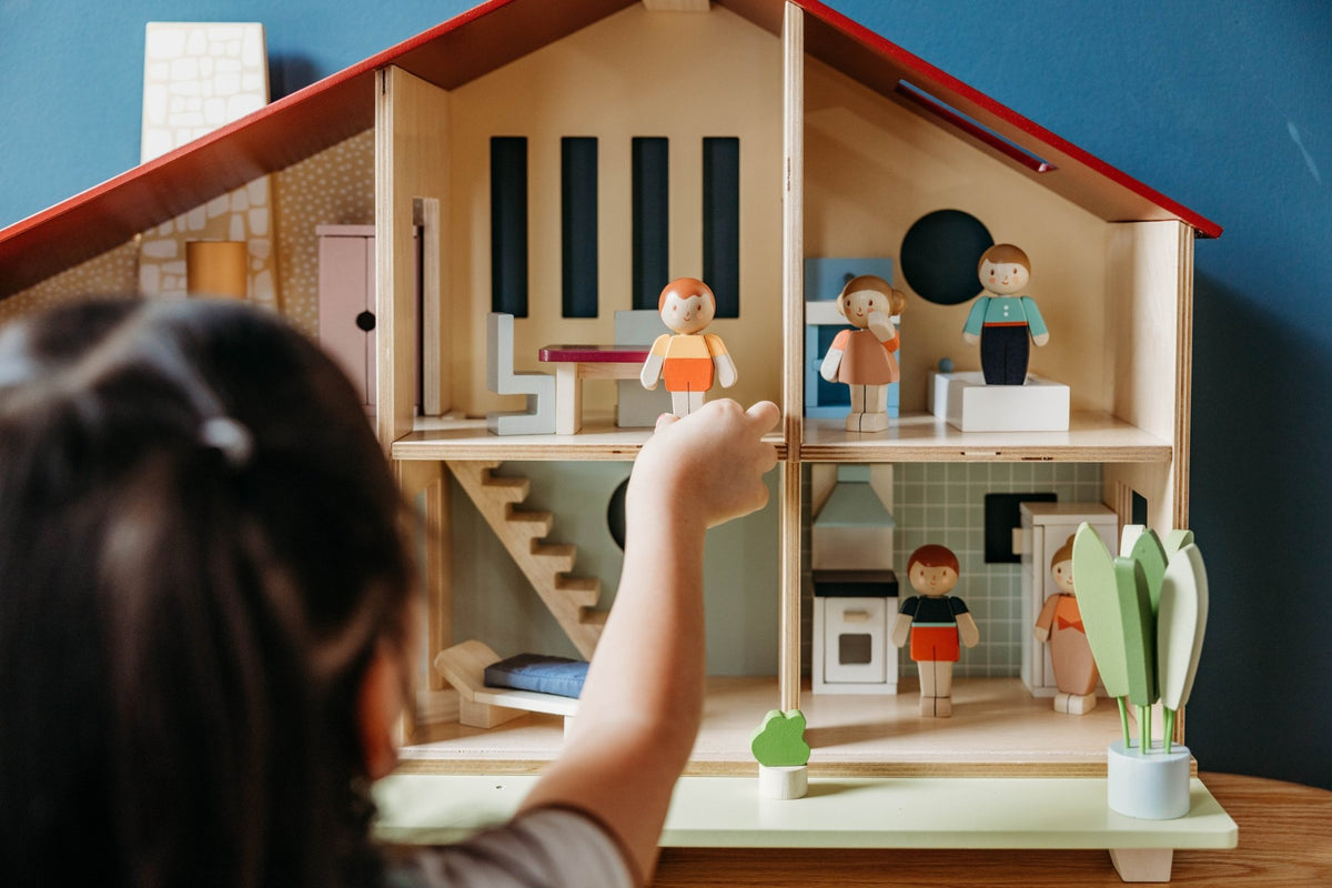 Wooden Cedar Chalet Modernist Dollhouse - Mentari - Sustainable Wooden Toys Made in Indonesia - Eco-Friendly Play