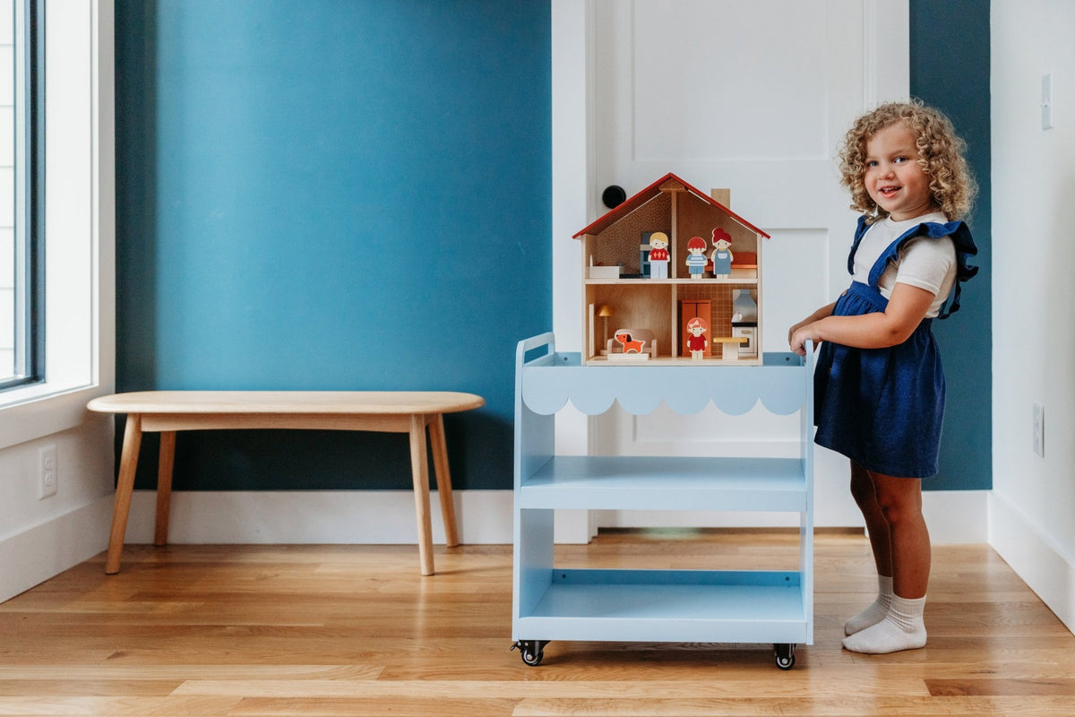 Wooden Poppets Dollhouse with Furniture - Mentari - Sustainable Wooden Toys Made in Indonesia - Eco-Friendly Play