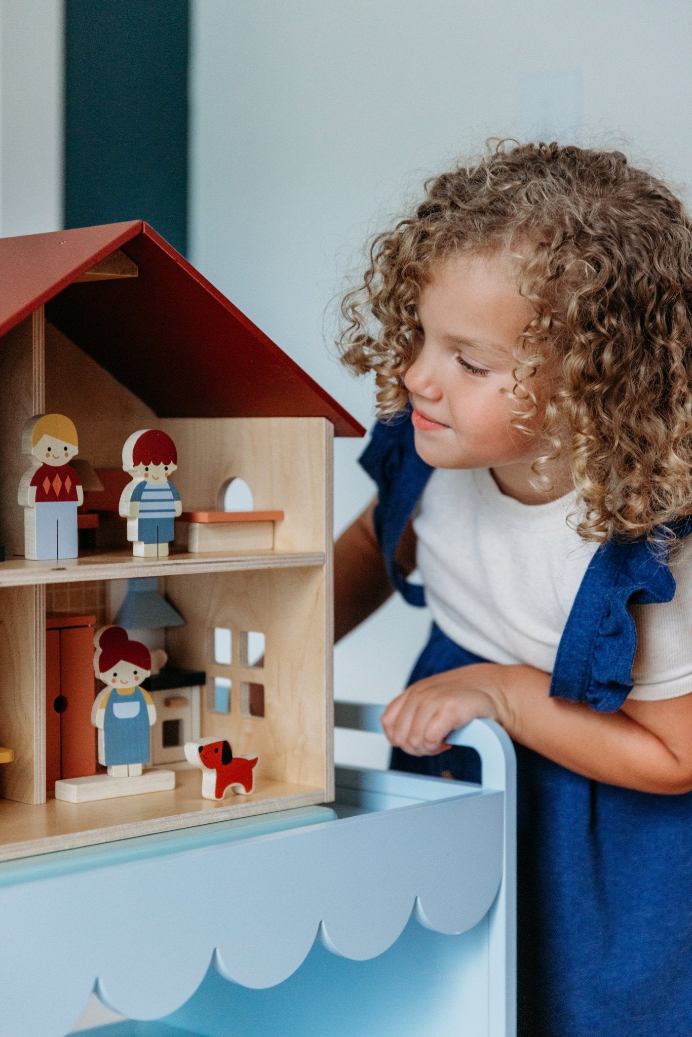 Wooden Open Dollhouse with Furniture for Kids — Age 3+ | Mentari