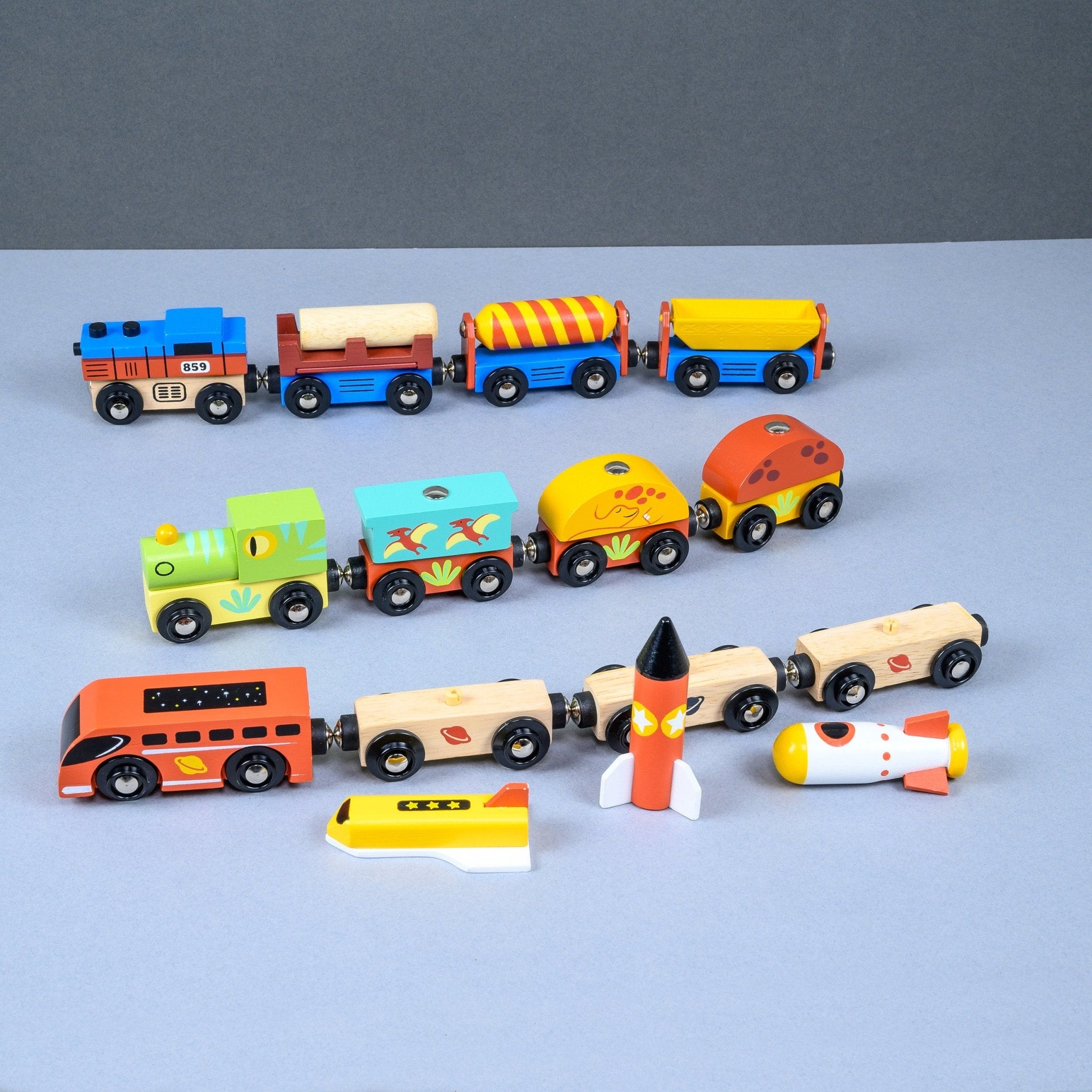 Adventure Trains Bundle - Mentari - Sustainable Wooden Toys Made in Indonesia - Eco-Friendly Play