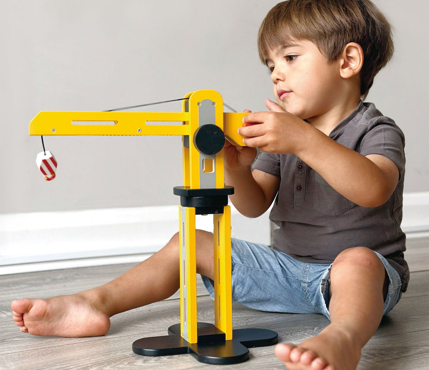 Big Yellow Crane - Mentari - Sustainable Wooden Toys Made in Indonesia - Eco-Friendly Play
