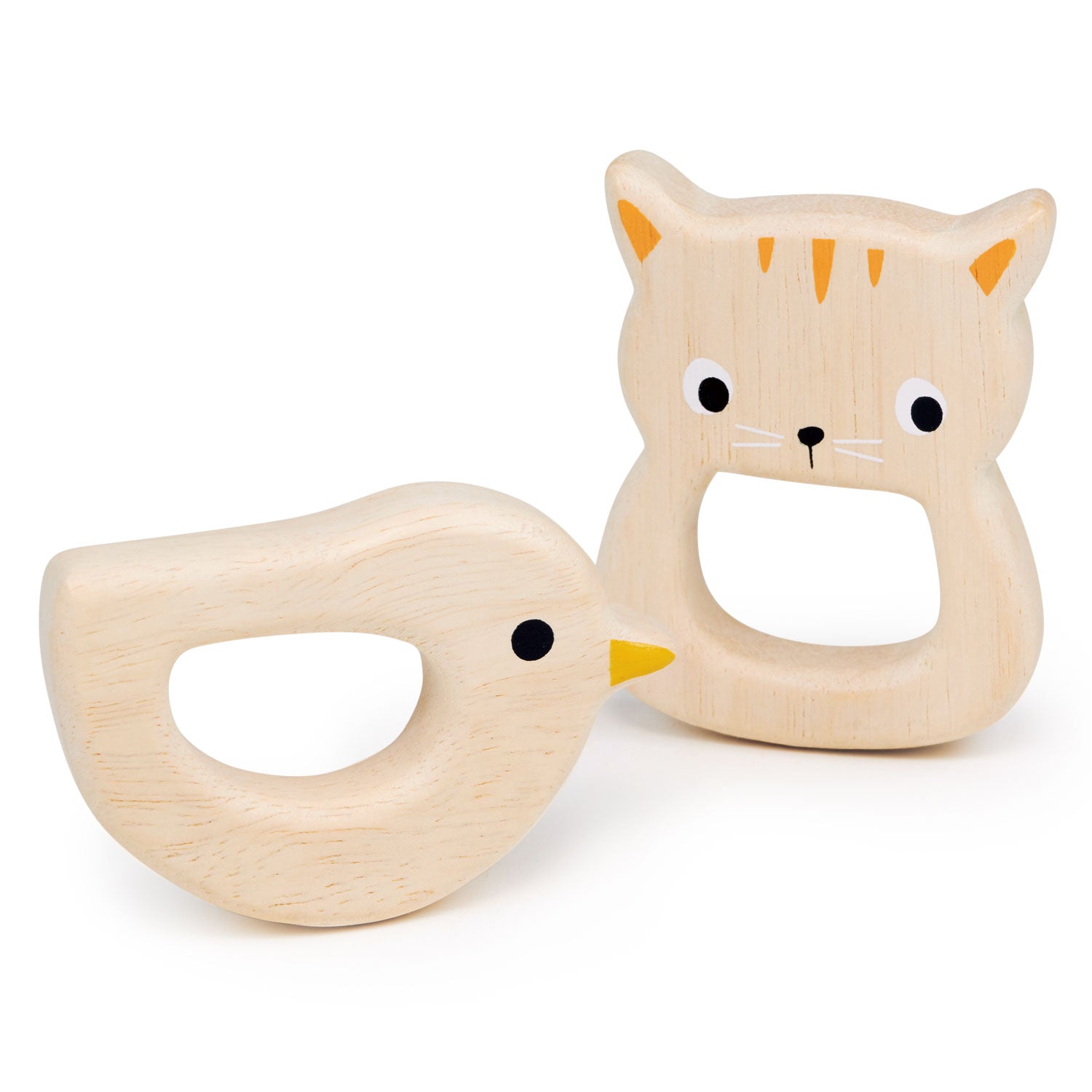 Bird & Kitten Teethers - Mentari - Sustainable Wooden Toys Made in Indonesia - Eco-Friendly Play