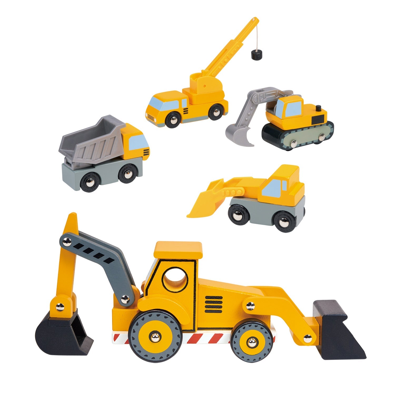 Construction Vehicles Bundle - Mentari - Sustainable Wooden Toys Made in Indonesia - Eco-Friendly Play