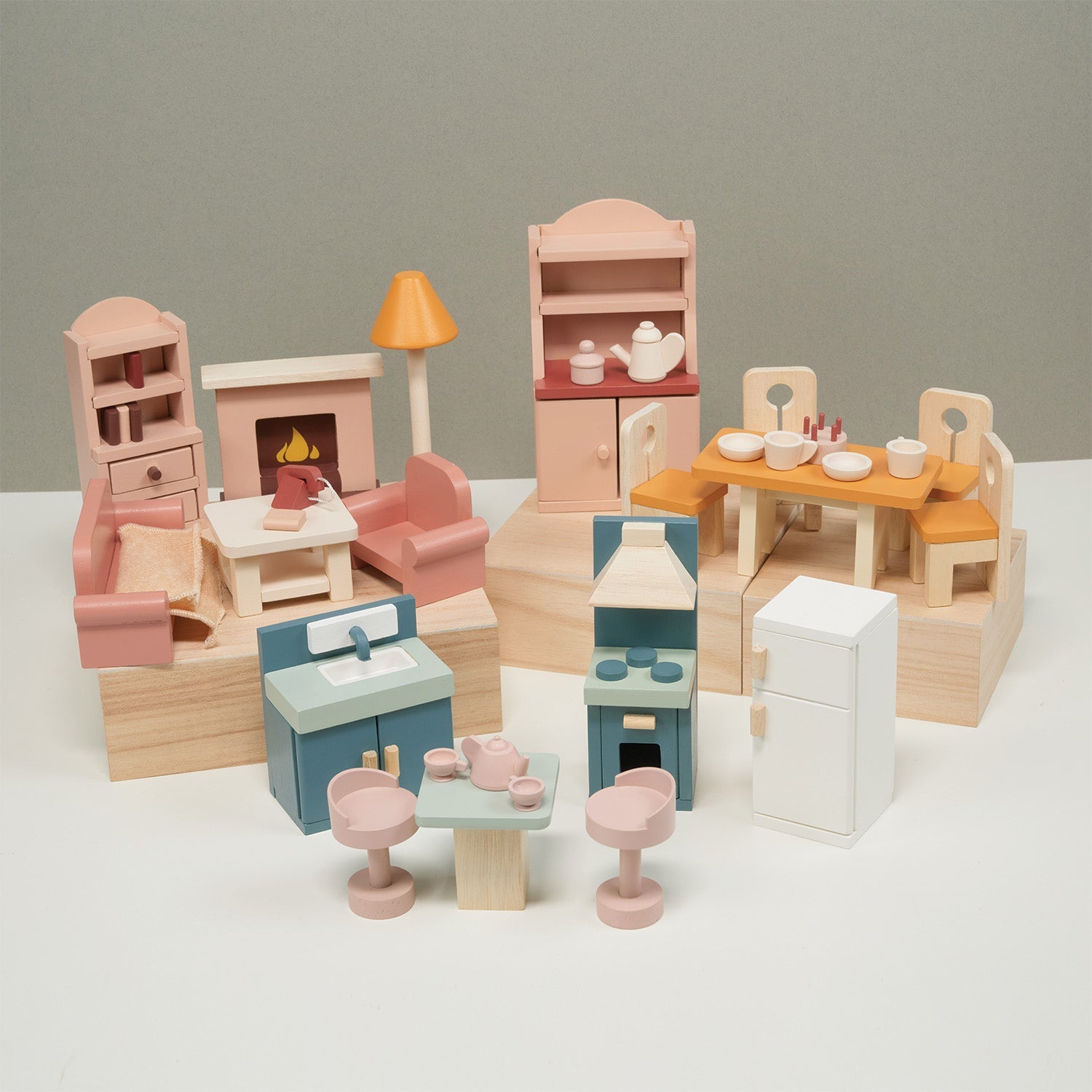 Dollhouse Downstairs Furniture Bundle - Mentari - Sustainable Wooden Toys Made in Indonesia - Eco-Friendly Play