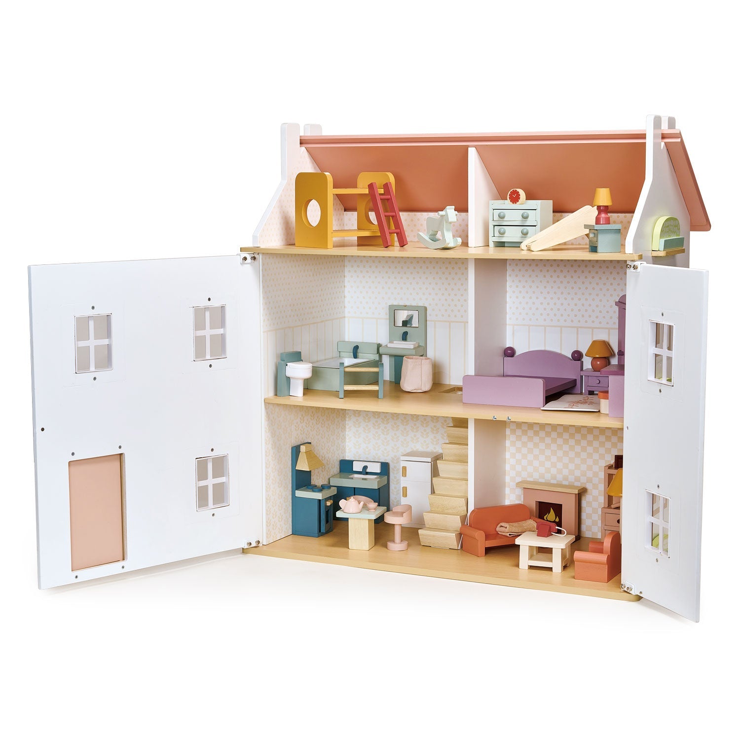 Dollhouse Upstairs Furniture Bundle - Mentari - Sustainable Wooden Toys Made in Indonesia - Eco-Friendly Play