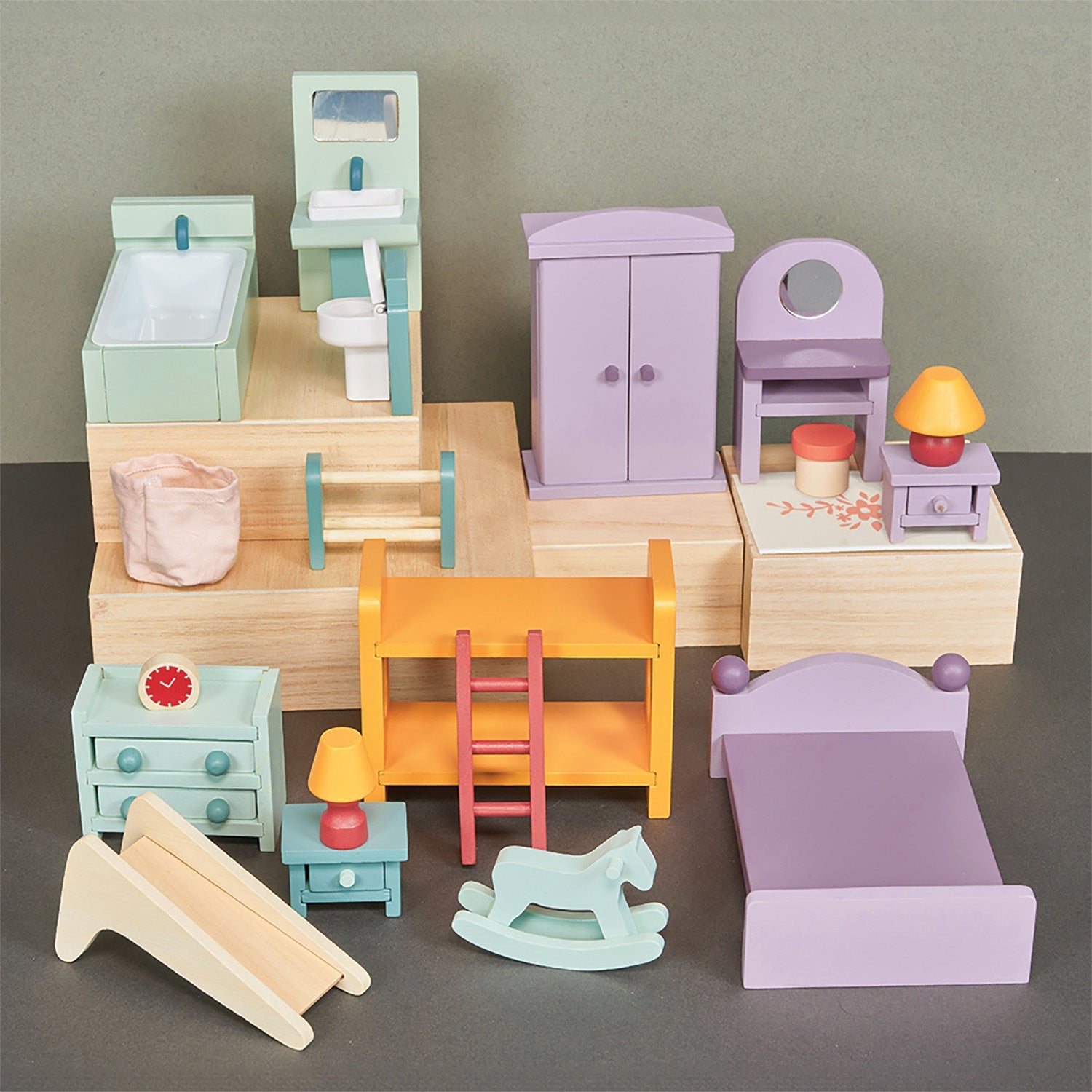 Dollhouse Upstairs Furniture Bundle - Mentari - Sustainable Wooden Toys Made in Indonesia - Eco-Friendly Play