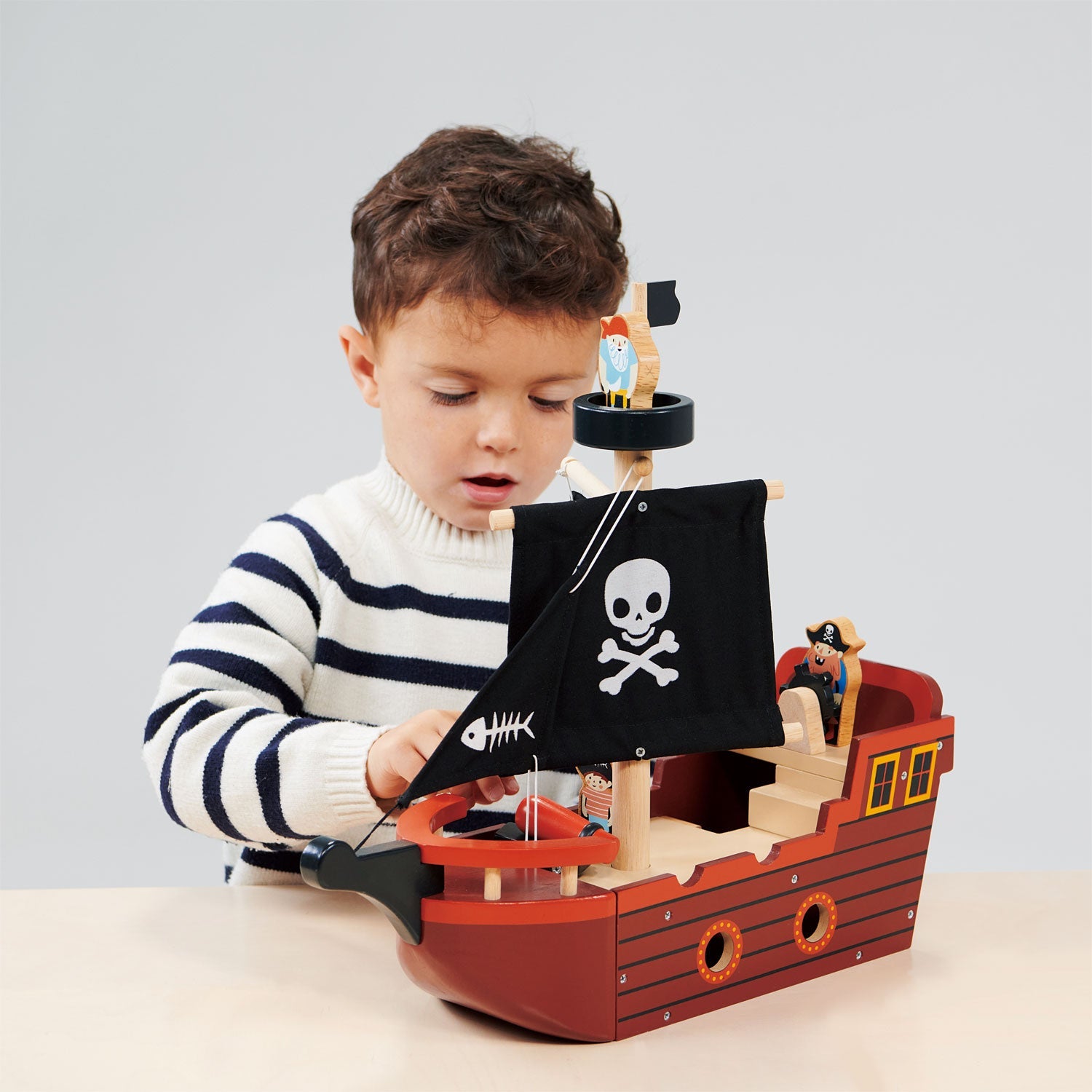 Fishbones Pirate Ship - Mentari - Sustainable Wooden Toys Made in Indonesia - Eco-Friendly Play