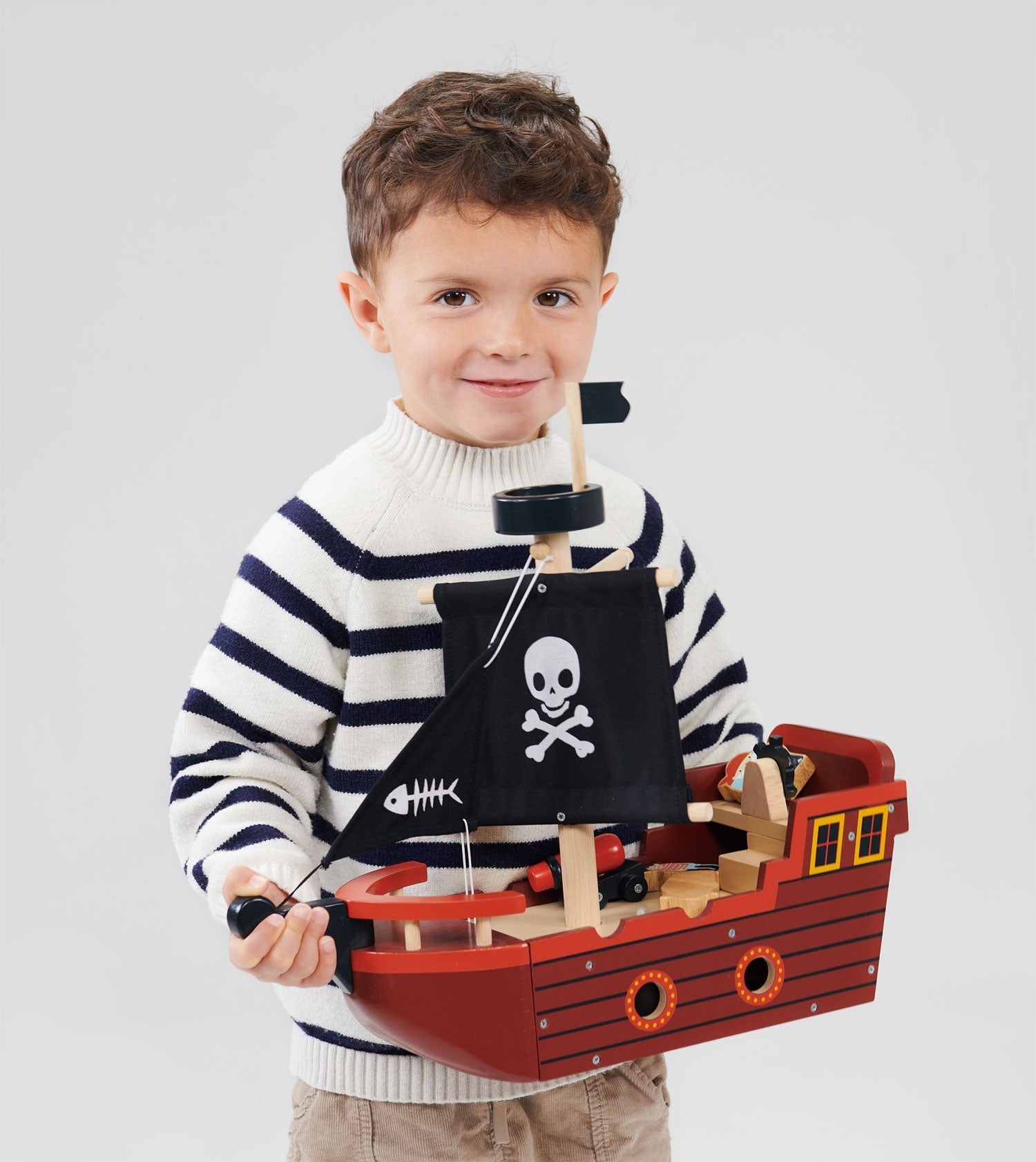 Fishbones Pirate Ship - Mentari - Sustainable Wooden Toys Made in Indonesia - Eco-Friendly Play