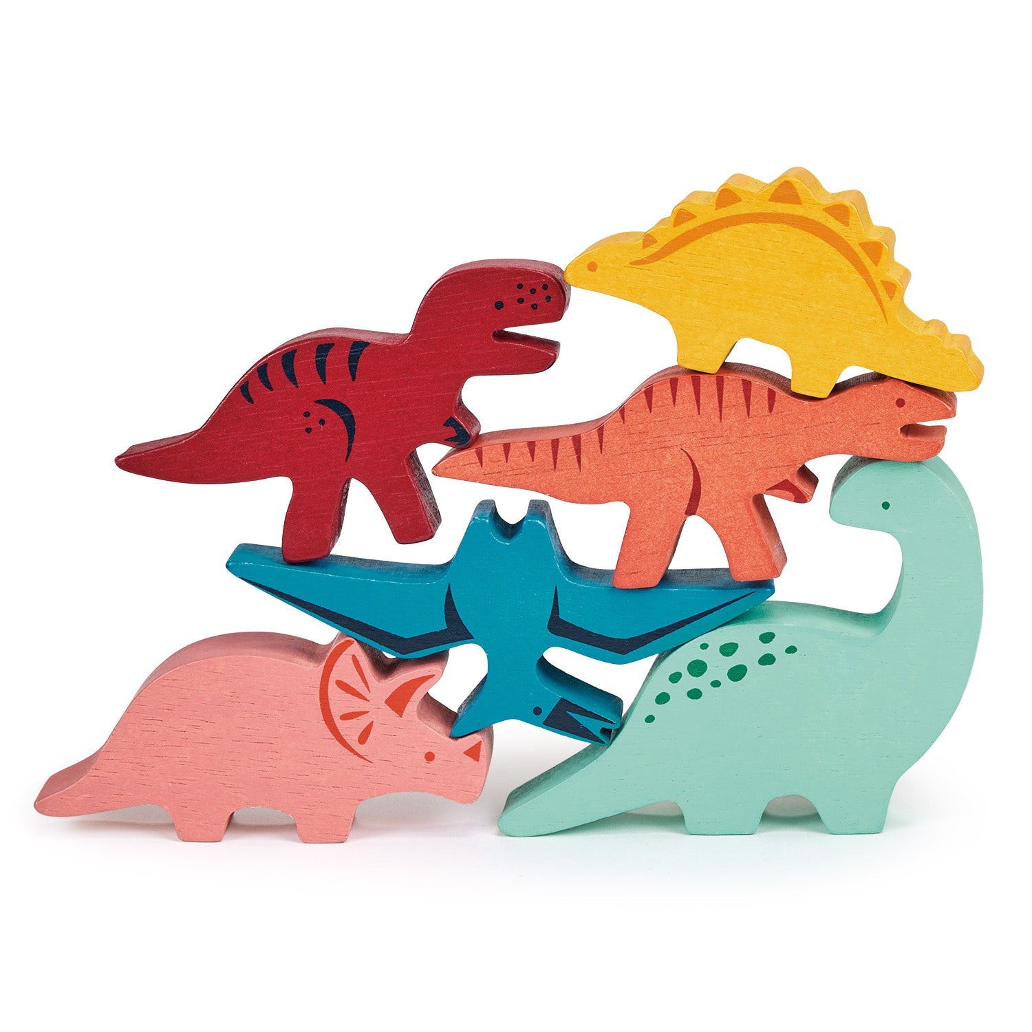 Happy Stacking Dinosaurs - Mentari - Sustainable Wooden Toys Made in Indonesia - Eco-Friendly Play