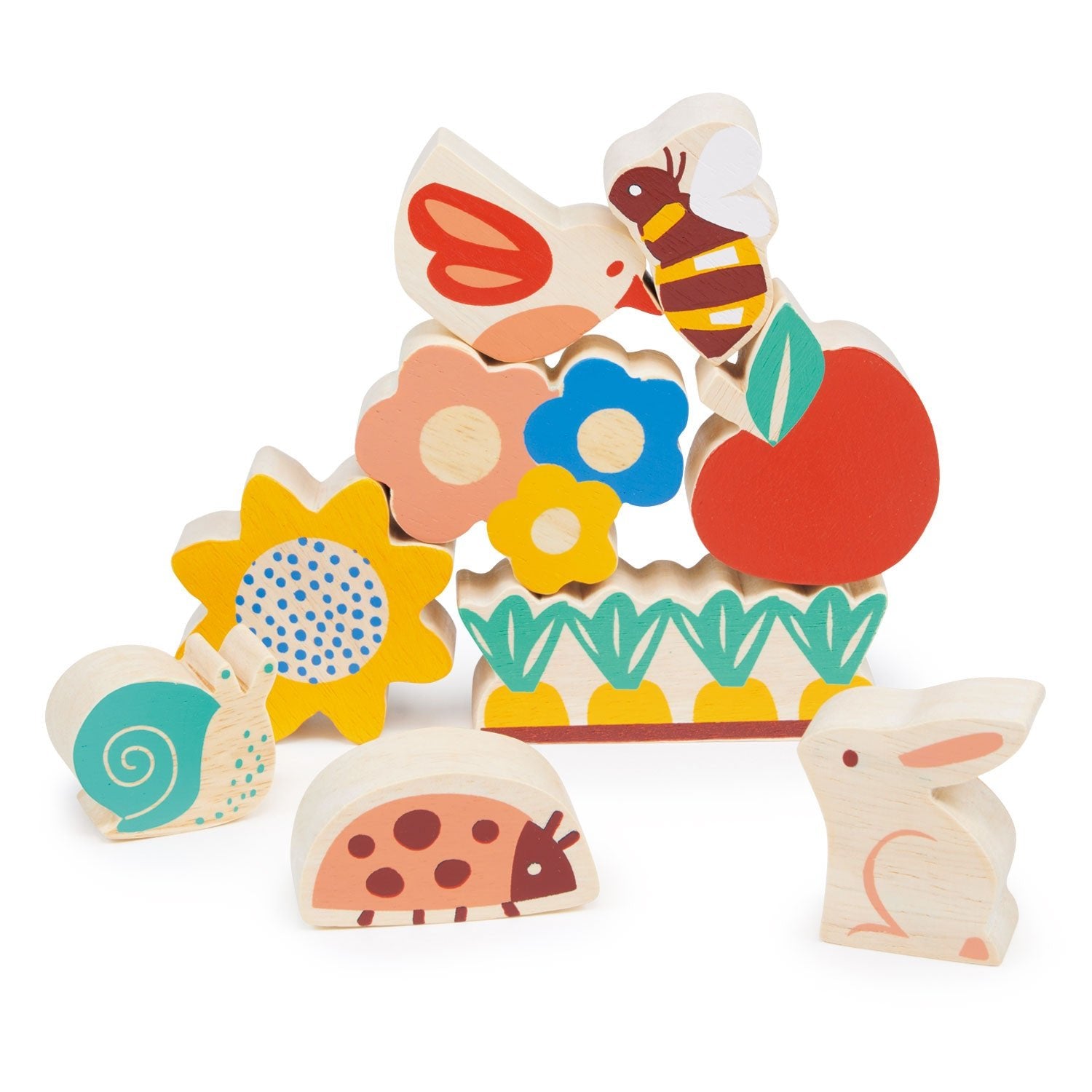 Happy Stacking Garden - Mentari - Sustainable Wooden Toys Made in Indonesia - Eco-Friendly Play