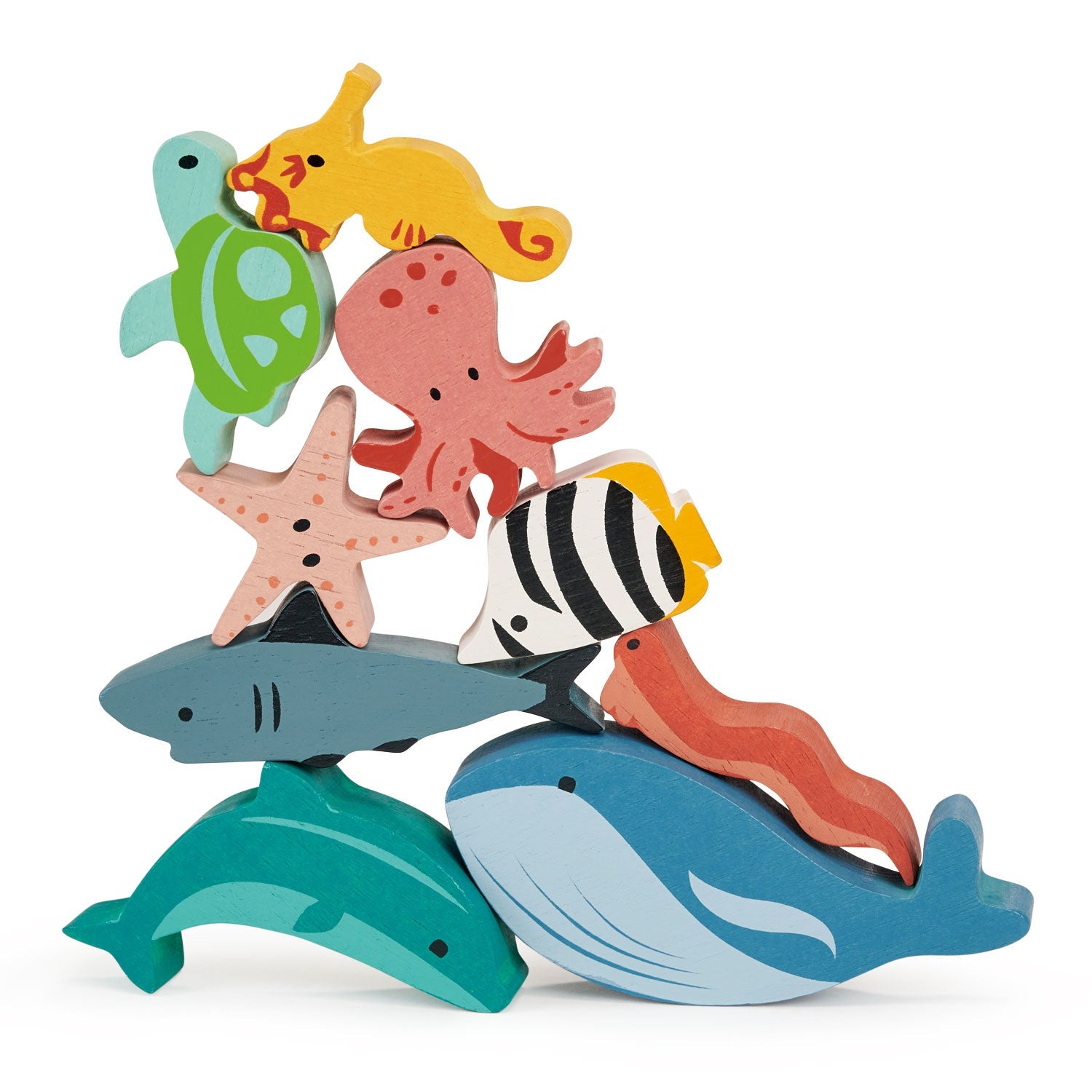 Happy Stacking Ocean - Mentari - Sustainable Wooden Toys Made in Indonesia - Eco-Friendly Play