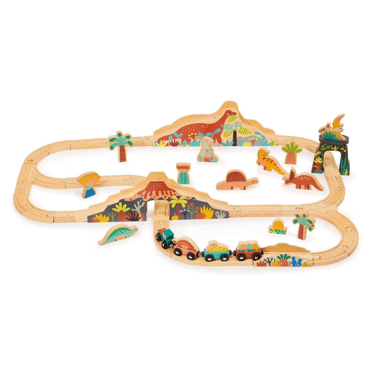 Lost World Dinosaur Railway Set - Mentari - Sustainable Wooden Toys Made in Indonesia - Eco-Friendly Play