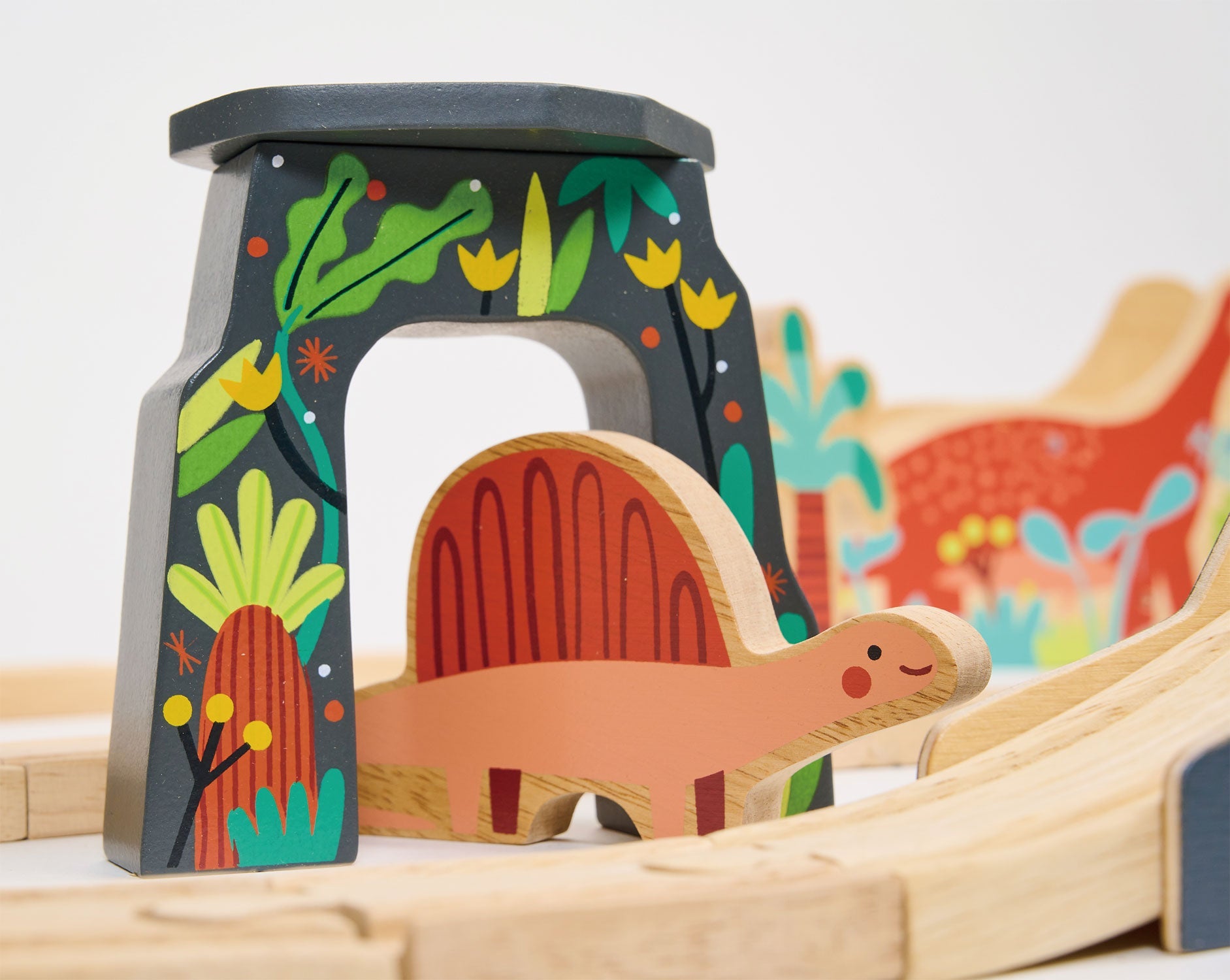 Lost World Dinosaur Railway Set - Mentari - Sustainable Wooden Toys Made in Indonesia - Eco-Friendly Play