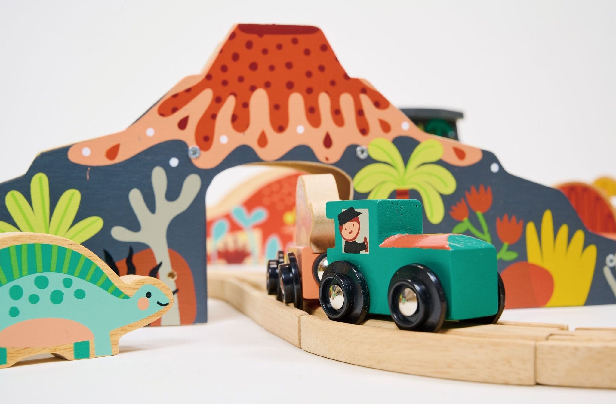 Lost World Dinosaur Railway Set - Mentari - Sustainable Wooden Toys Made in Indonesia - Eco-Friendly Play