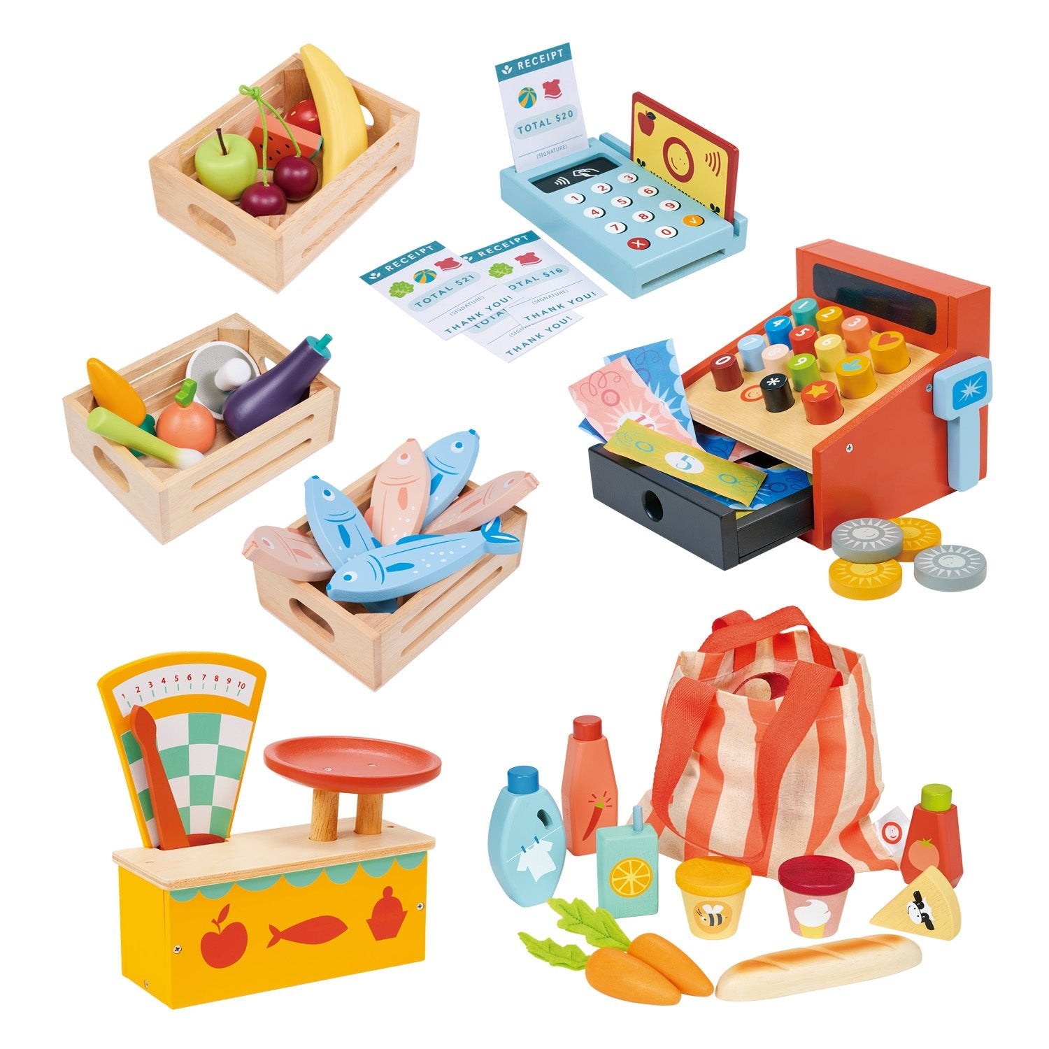 Market Day Necessities - Mentari - Sustainable Wooden Toys Made in Indonesia - Eco-Friendly Play