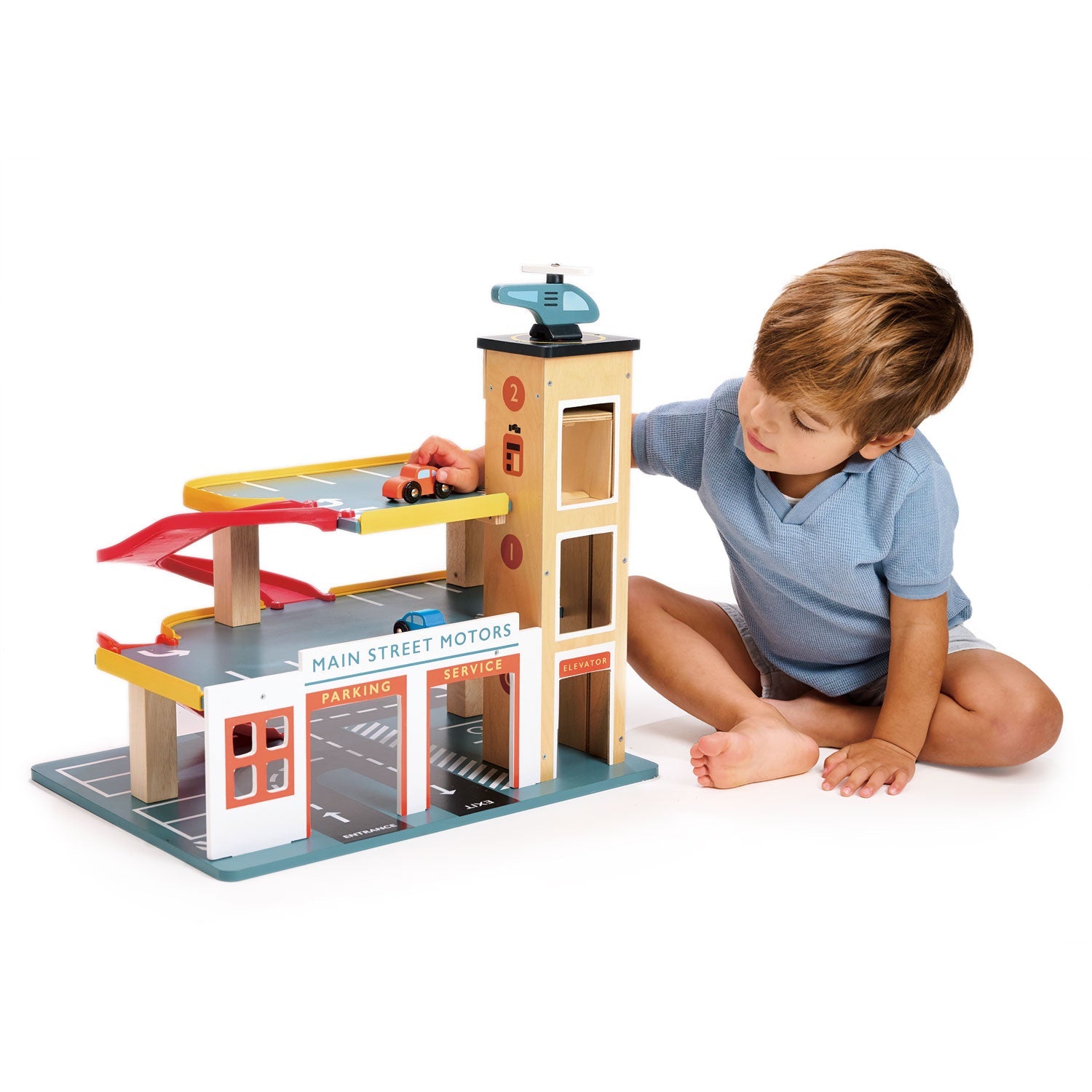 Multi-Level Garage with Lift - Mentari - Sustainable Wooden Toys Made in Indonesia - Eco-Friendly Play