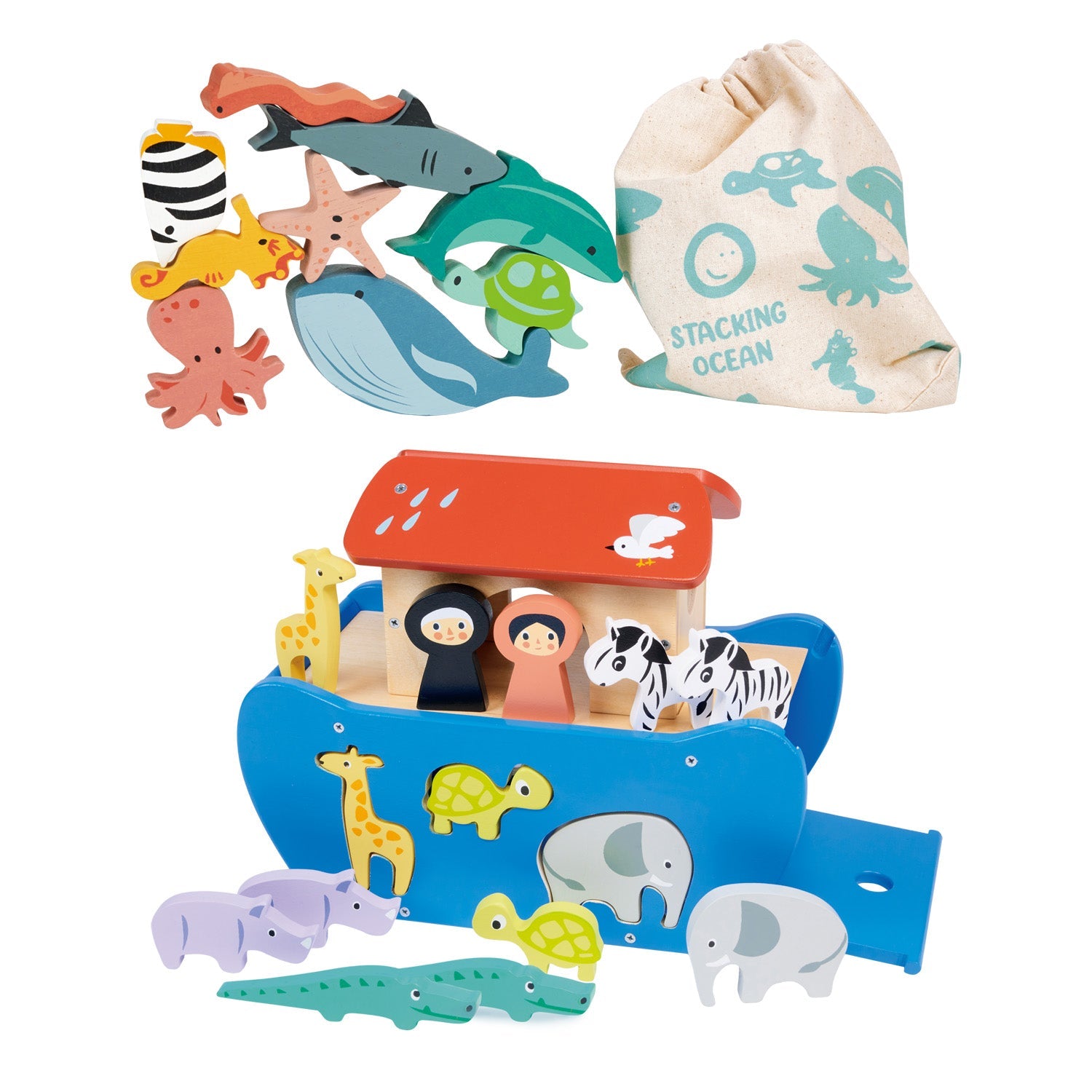 Noah's Sorting and Stacking Bundle - Mentari - Sustainable Wooden Toys Made in Indonesia - Eco-Friendly Play